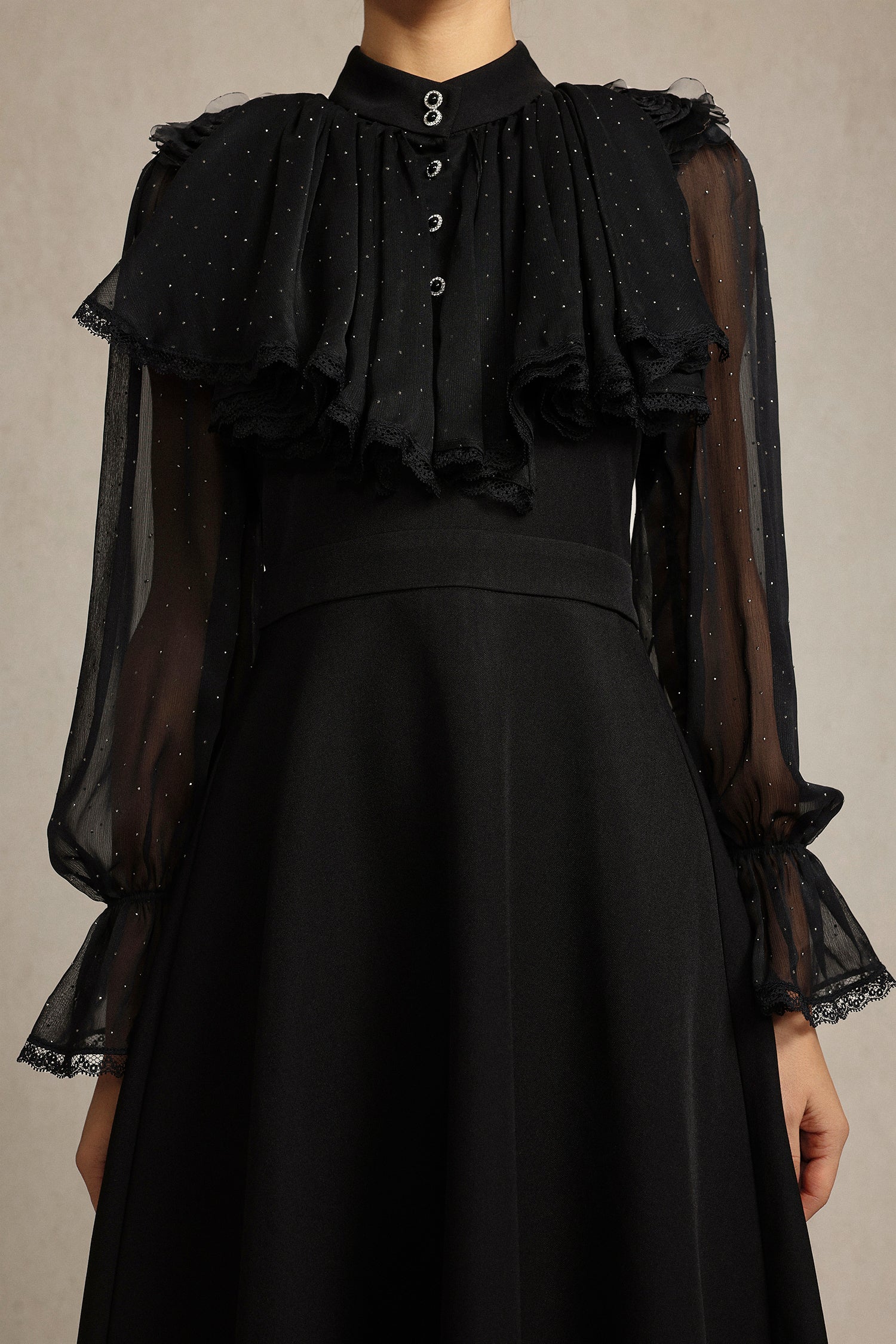 HELEN LONG SLEEVE FEATHER BLACK TWO-PIECE SET FOR PARTY