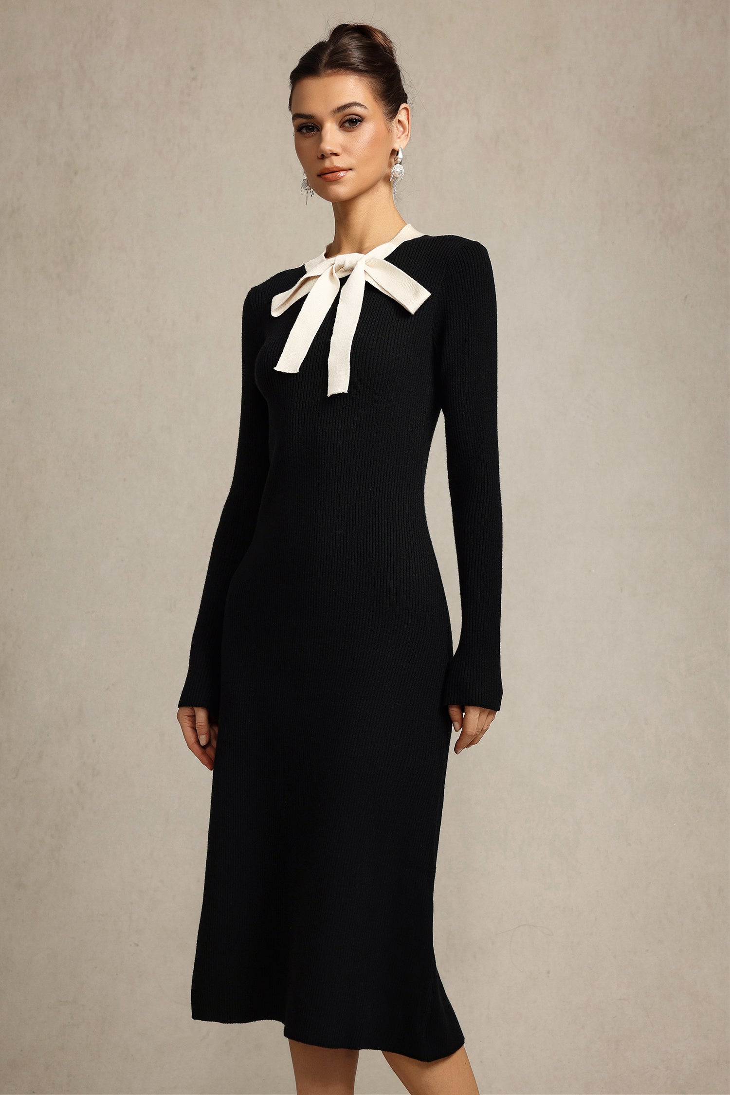 JANICE BOWKNOT STREAMER MAXI DRESS - BLACK