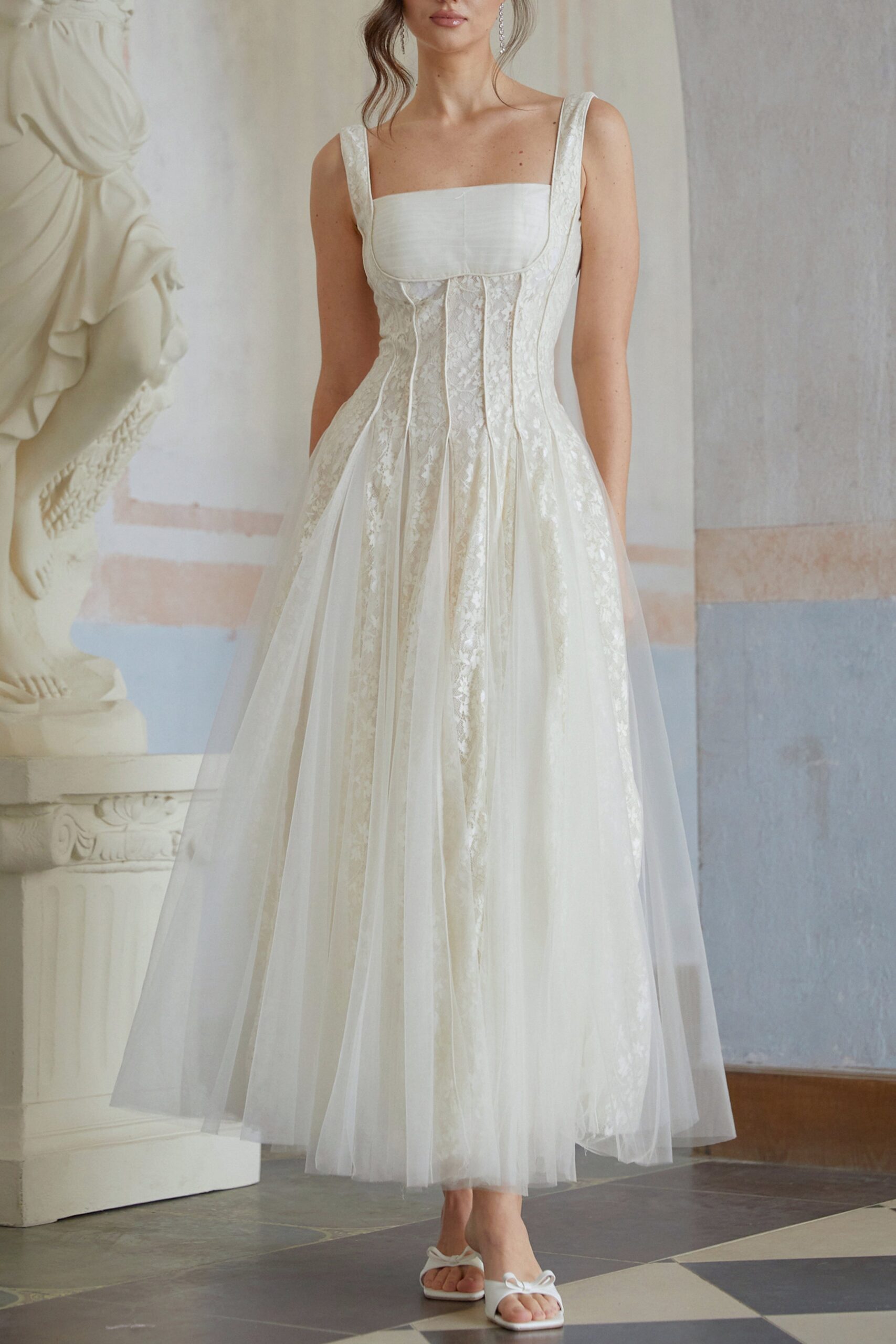 JESSICA WHITE LACE TULLE MAXI DRESS