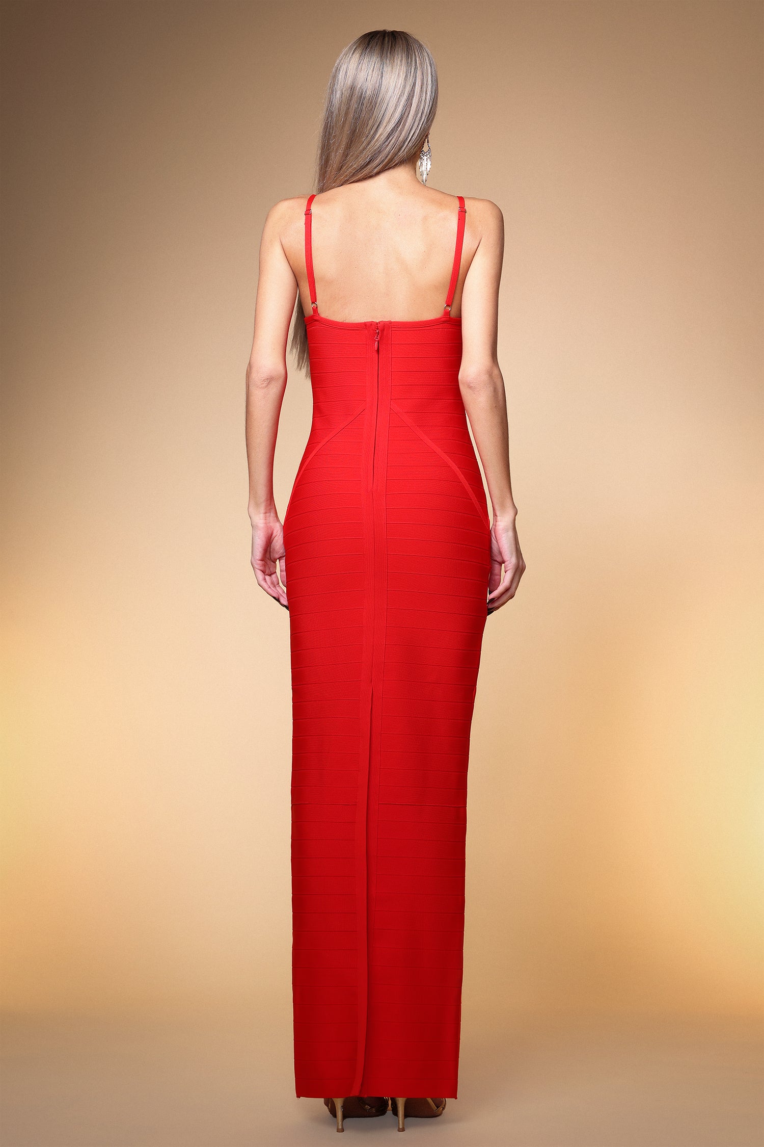 RED NANCY HOLLOW BANDAGE MAXI DRESS, EVENING