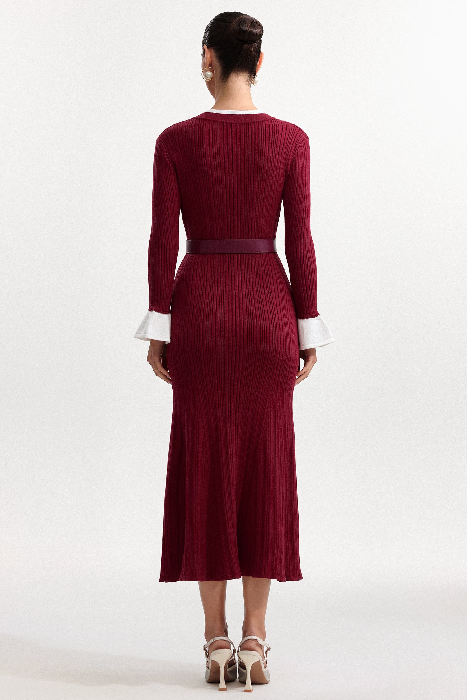 WALLIS CONTOUR KNIT MAXI DRESS, LONG SLEEVE, ROUND NECK