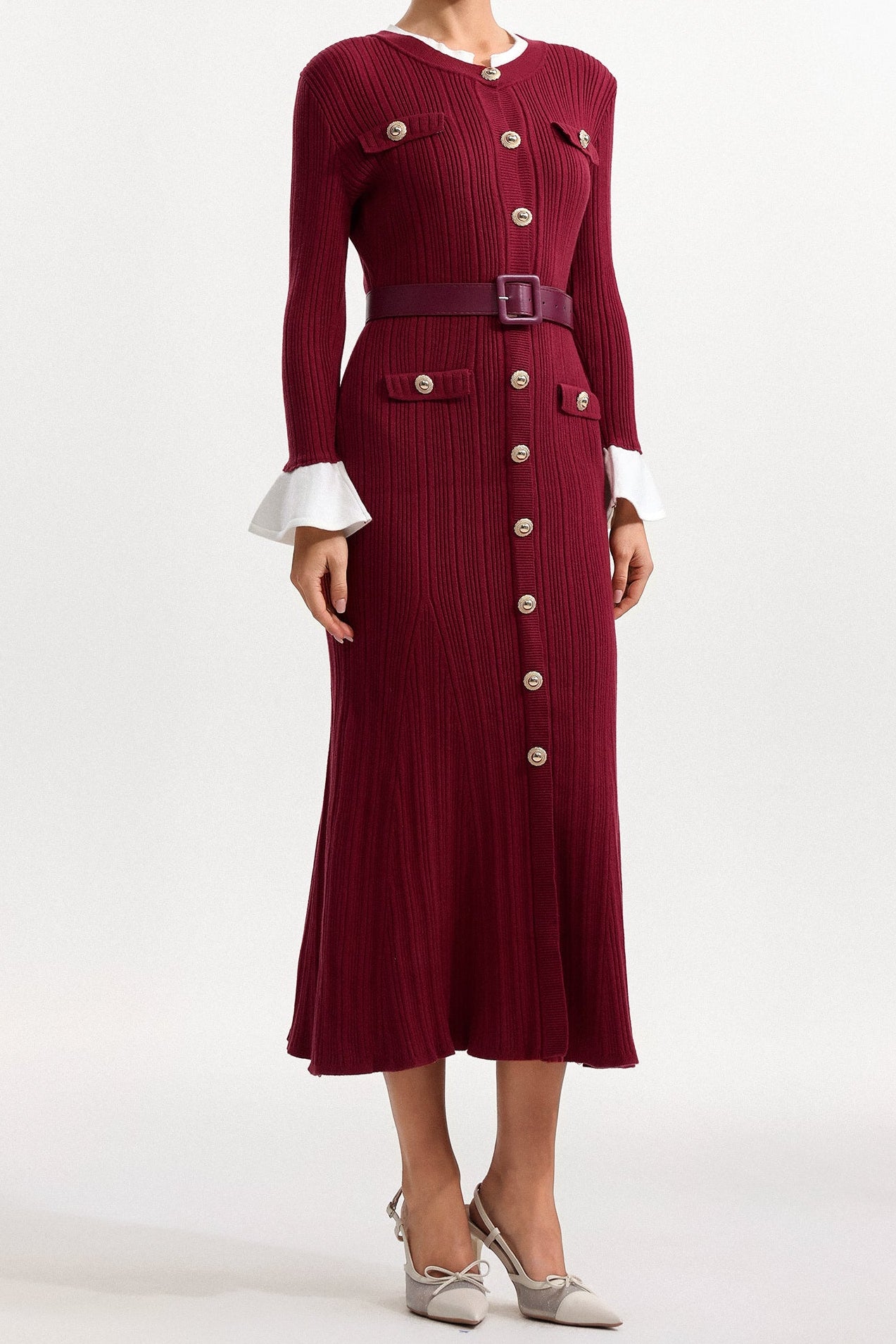 WALLIS CONTOUR KNIT MAXI DRESS, LONG SLEEVE, ROUND NECK
