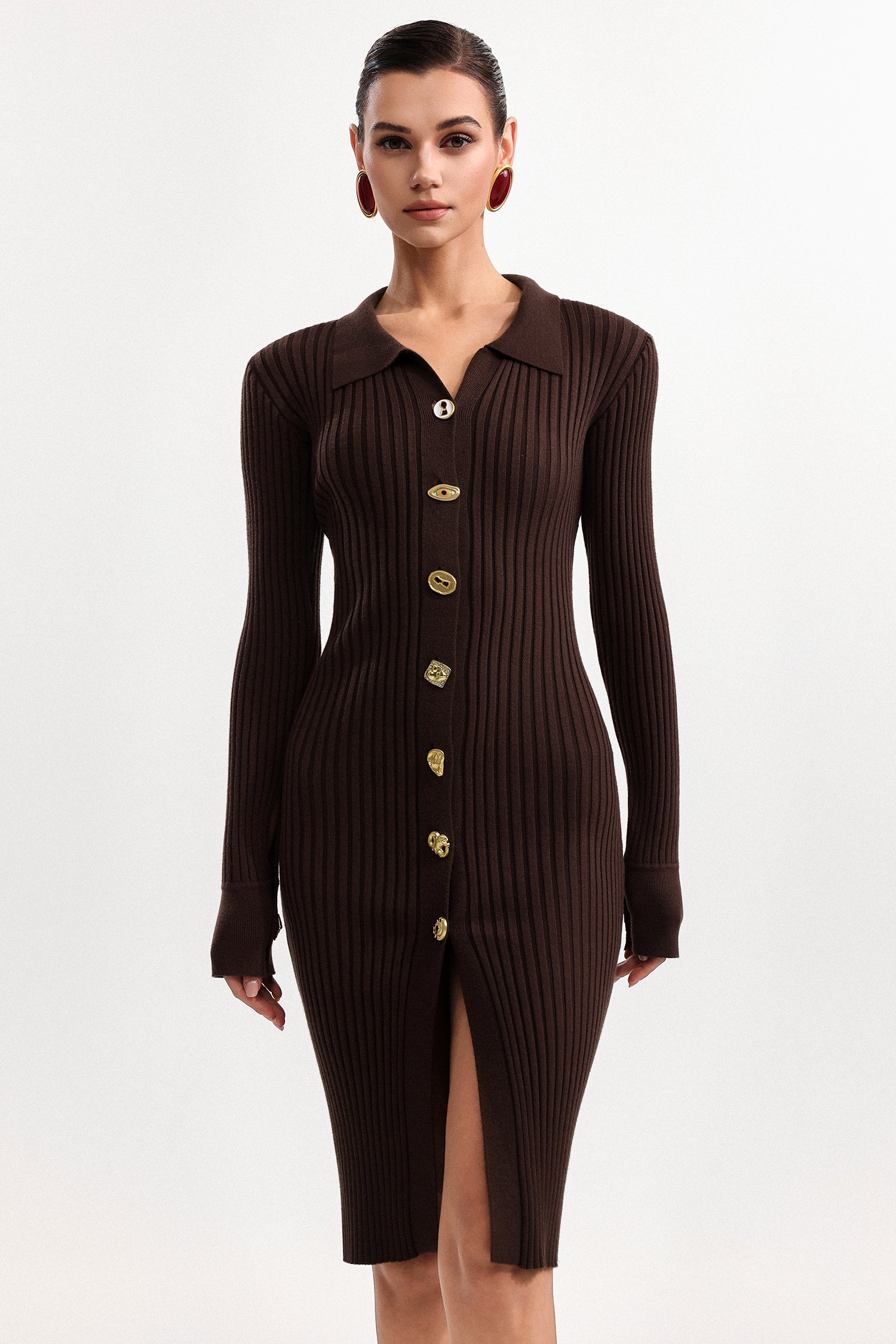 XAVIERA CONTOUR KNIT V-NECK MINI DRESS