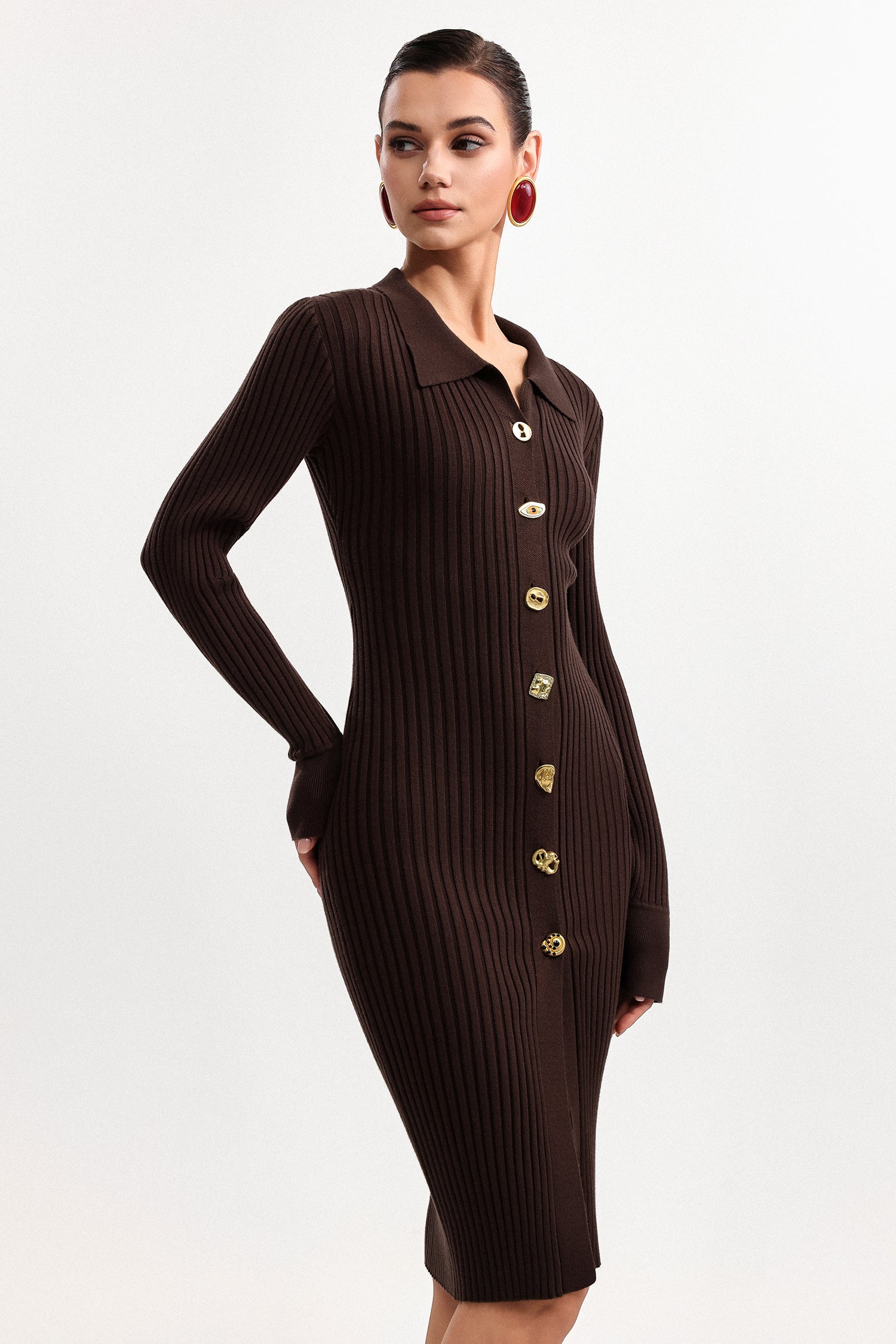 XAVIERA CONTOUR KNIT V-NECK MINI DRESS