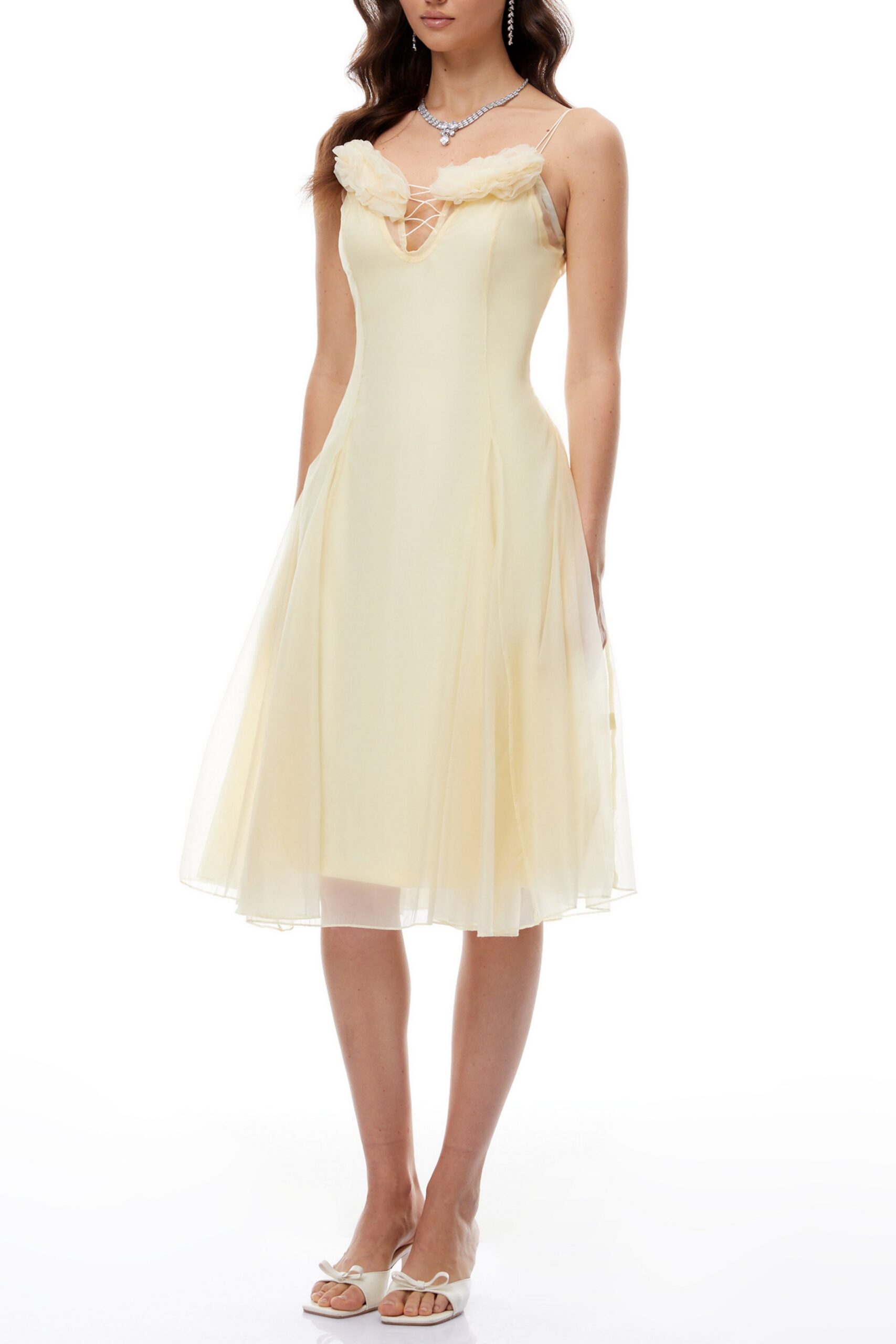 KRISTIN YELLOW FLORAL TULLE MIDI DRESS