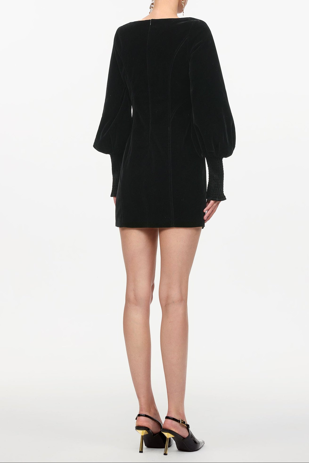 TINA SQUARE NECK CINCH WAIST VELVET MINI DRESS BLACK