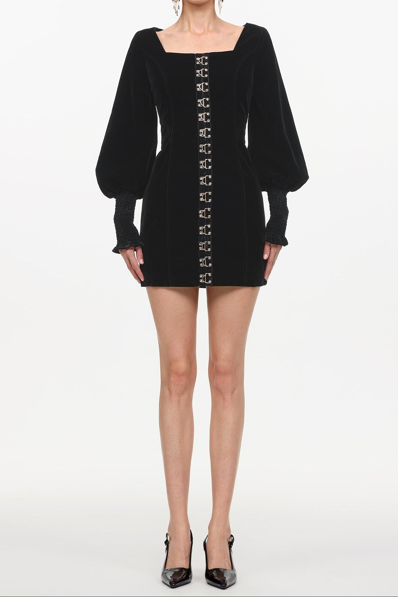 2025-11-14-liza0875 TINA SQUARE NECK CINCH WAIST VELVET MINI DRESS BLACK