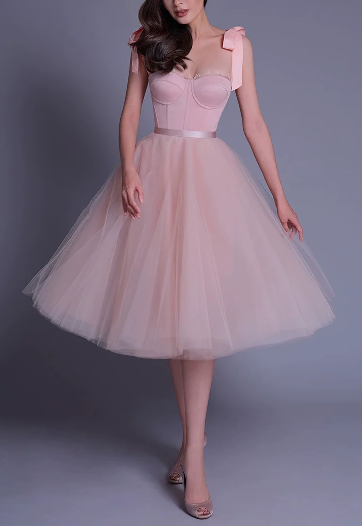 PINK UMBRELLA MIDI DRESS FOR WEDDING GUEST