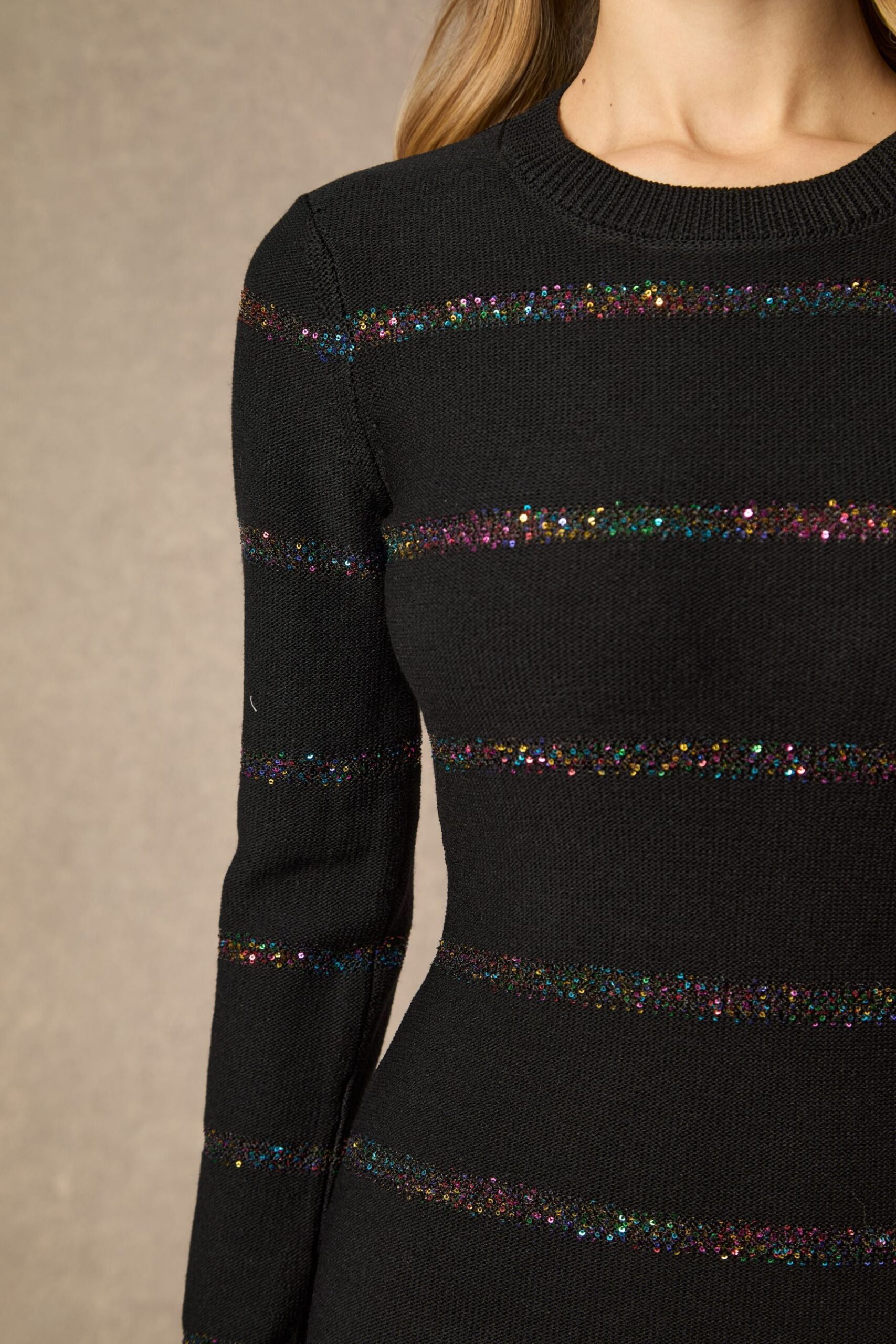 GLORIA BLACK SEQUIN MIDI DRESS FOR PARTY