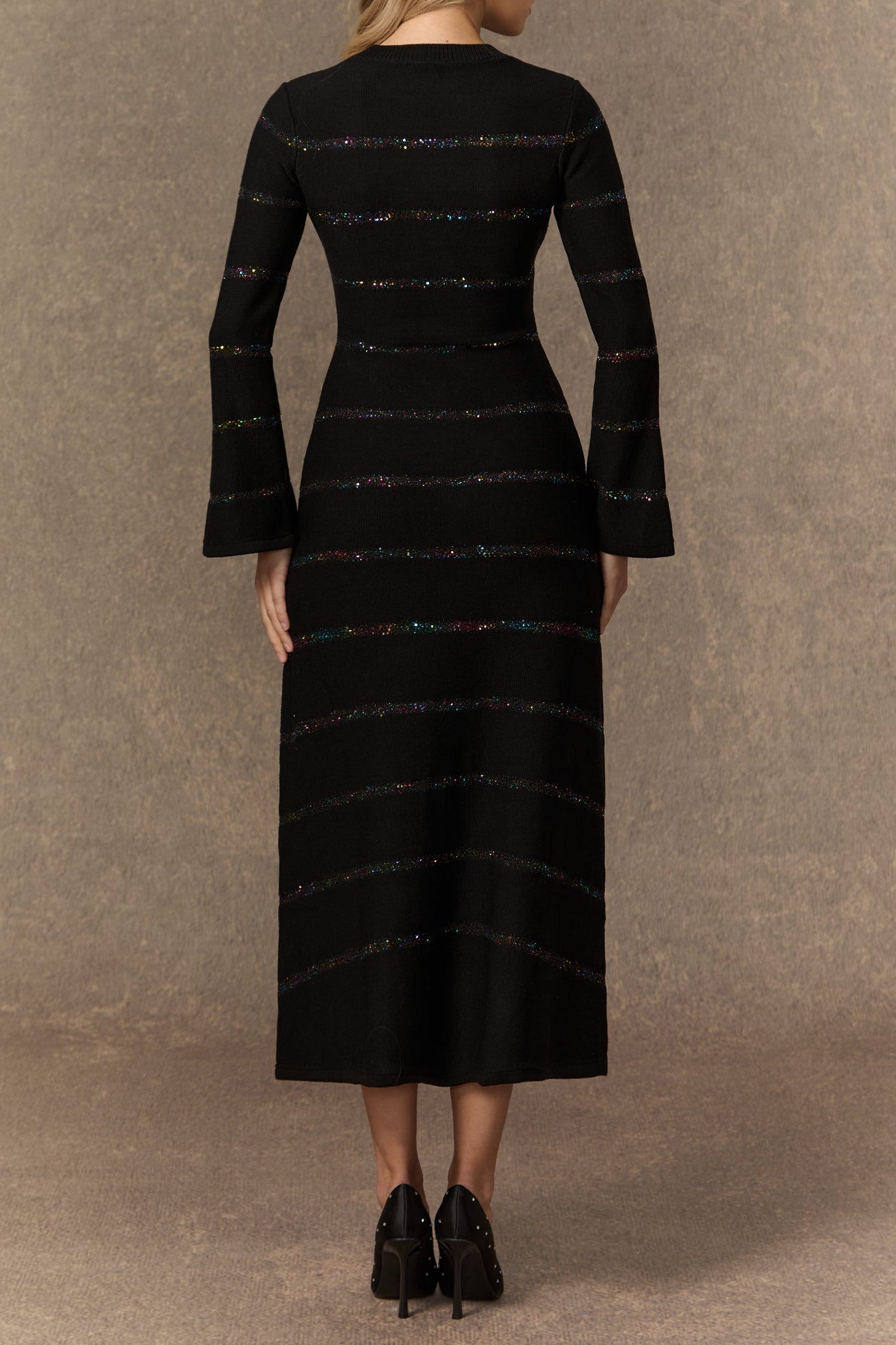 GLORIA BLACK SEQUIN MIDI DRESS FOR PARTY