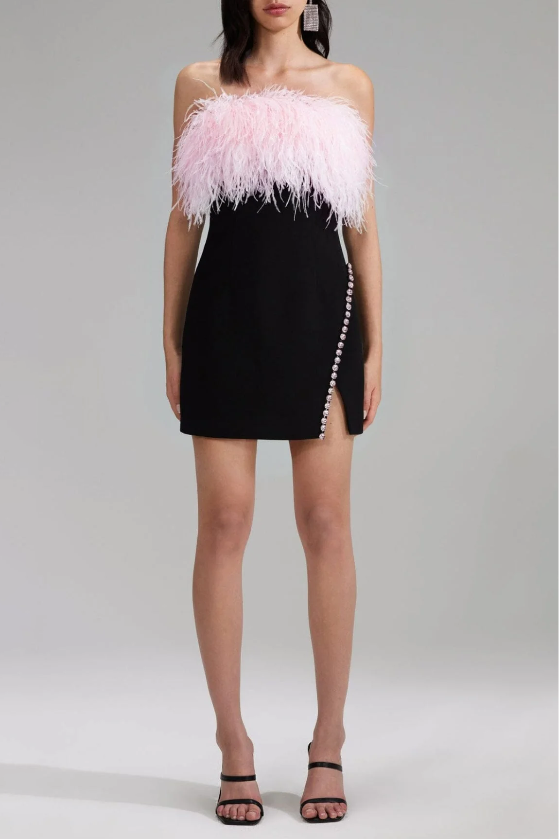 BLACK BANDAGE FEATHER MINI DRESS FOR PARTY