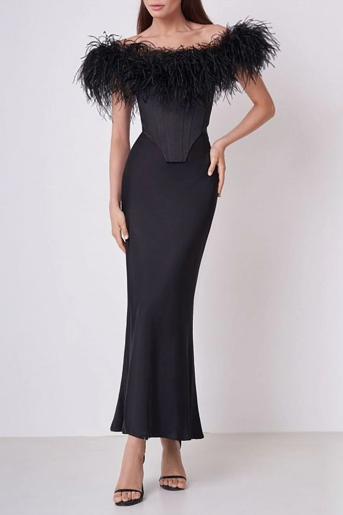 2025-11-25_104602_625 FEATHER OFF-SHOULDER MERMAID MAXI DRESS IN BLACK