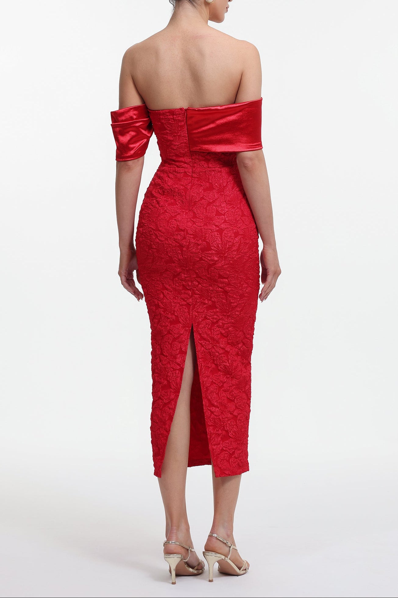 POLLY OFF-SHOULDER FLORAL MAXI DRESS - RED