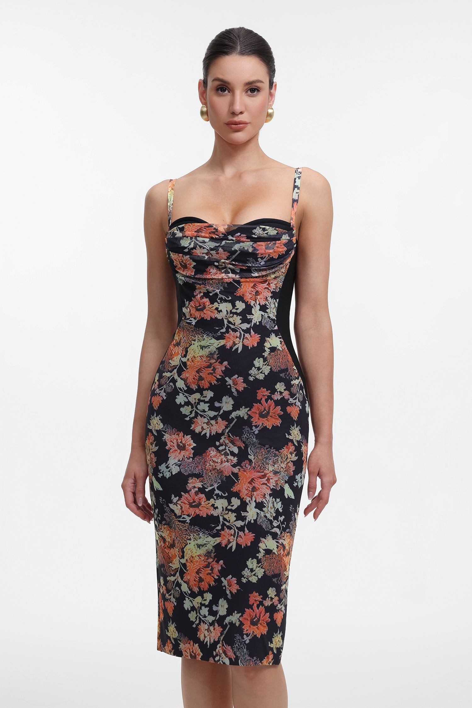OLGA CONTOUR FLORAL BANDAGE MIDI DRESS