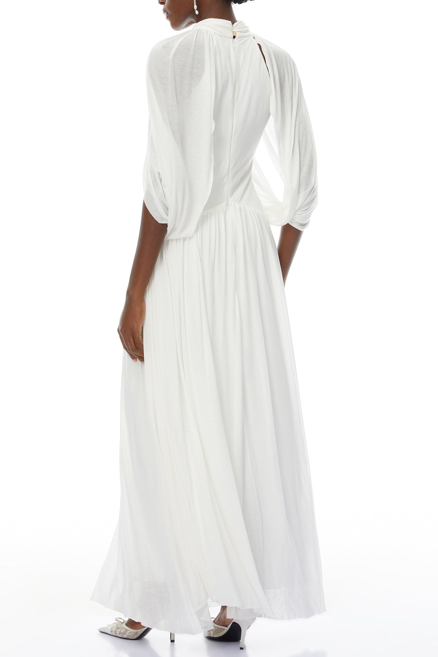 LEONA WHITE DRAPED CAPE MAXI DRESS FOR WEDDING