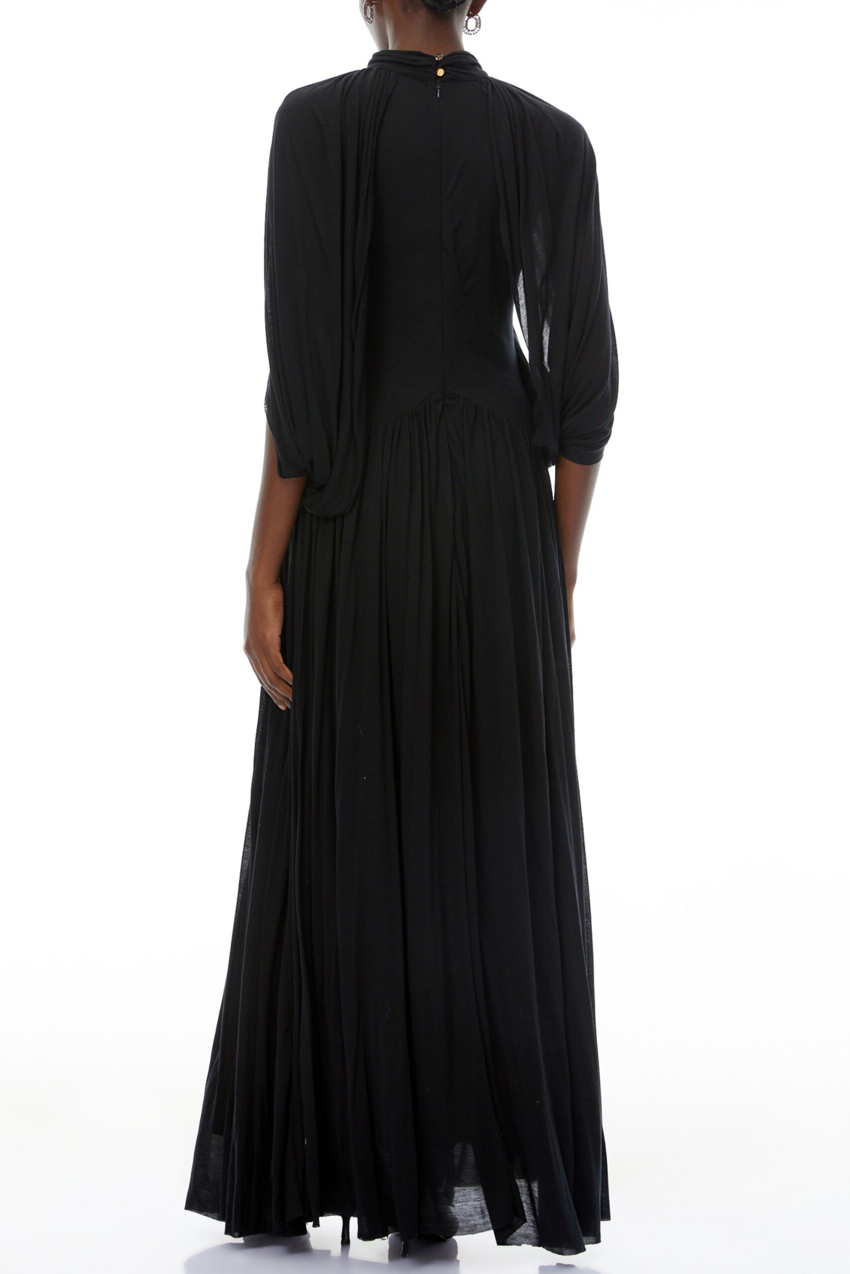 LEONA BLACK DRAPED CAPE MAXI DRESS