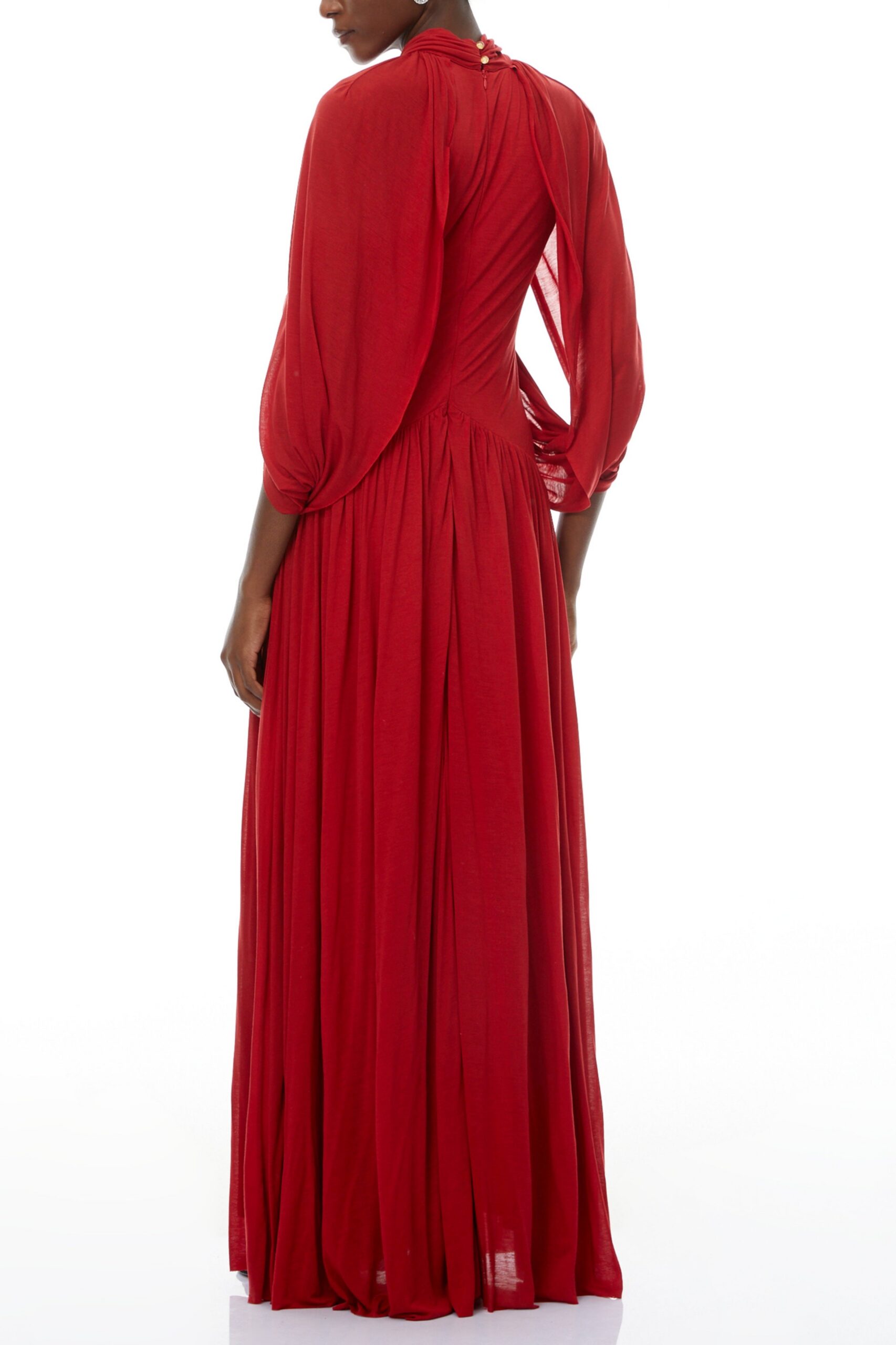 LEONA RED CAPE SLEEVE KNIT MAXI DRESS