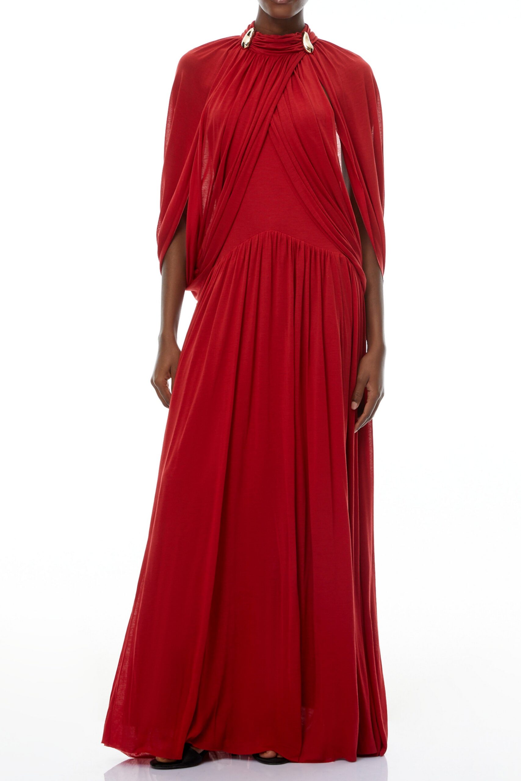 LEONA RED CAPE SLEEVE KNIT MAXI DRESS