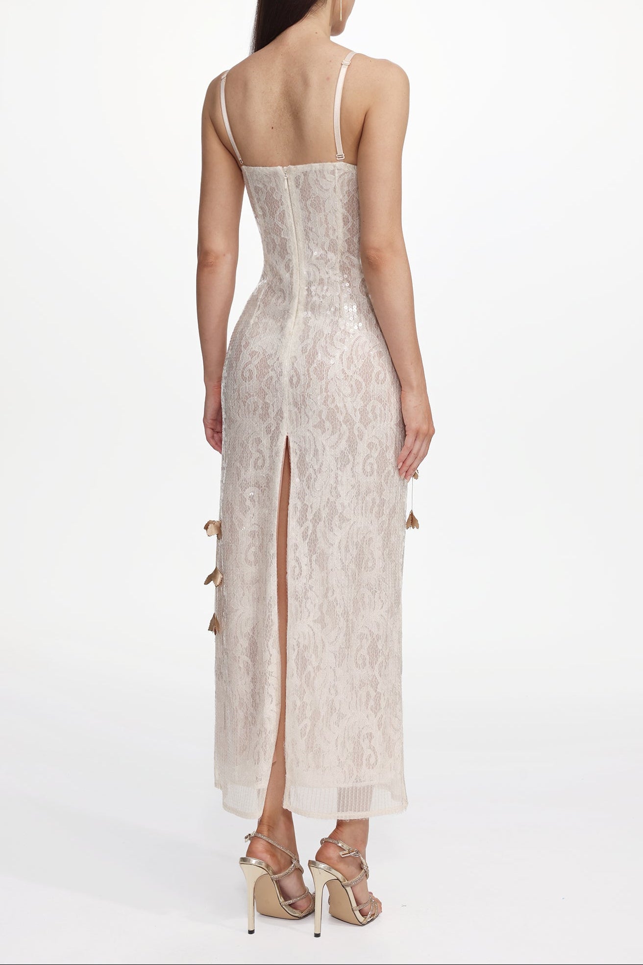 VERNA CHAMPAGNE SEQUIN LACE SLEEVELESS MAXI DRESS