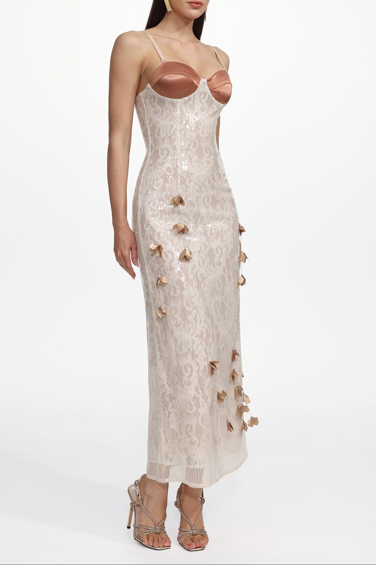 VERNA CHAMPAGNE SEQUIN LACE SLEEVELESS MAXI DRESS