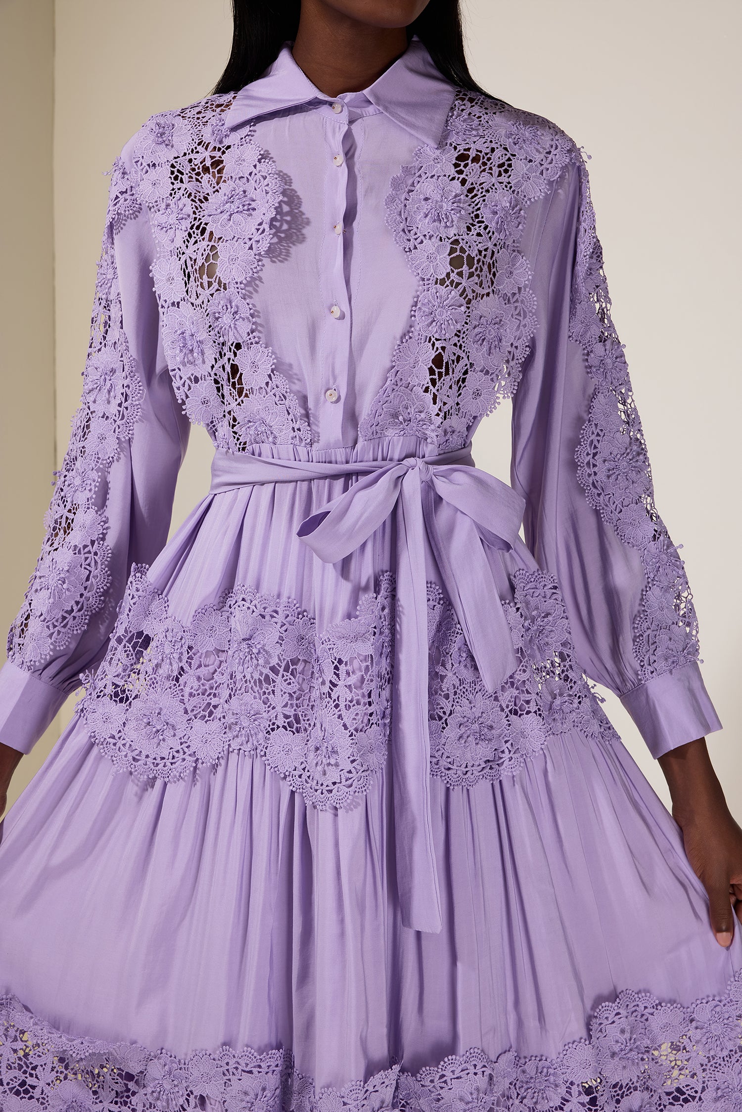 ALEXANDRA LACE HOLLOW MIDI DRESS, PURPLE