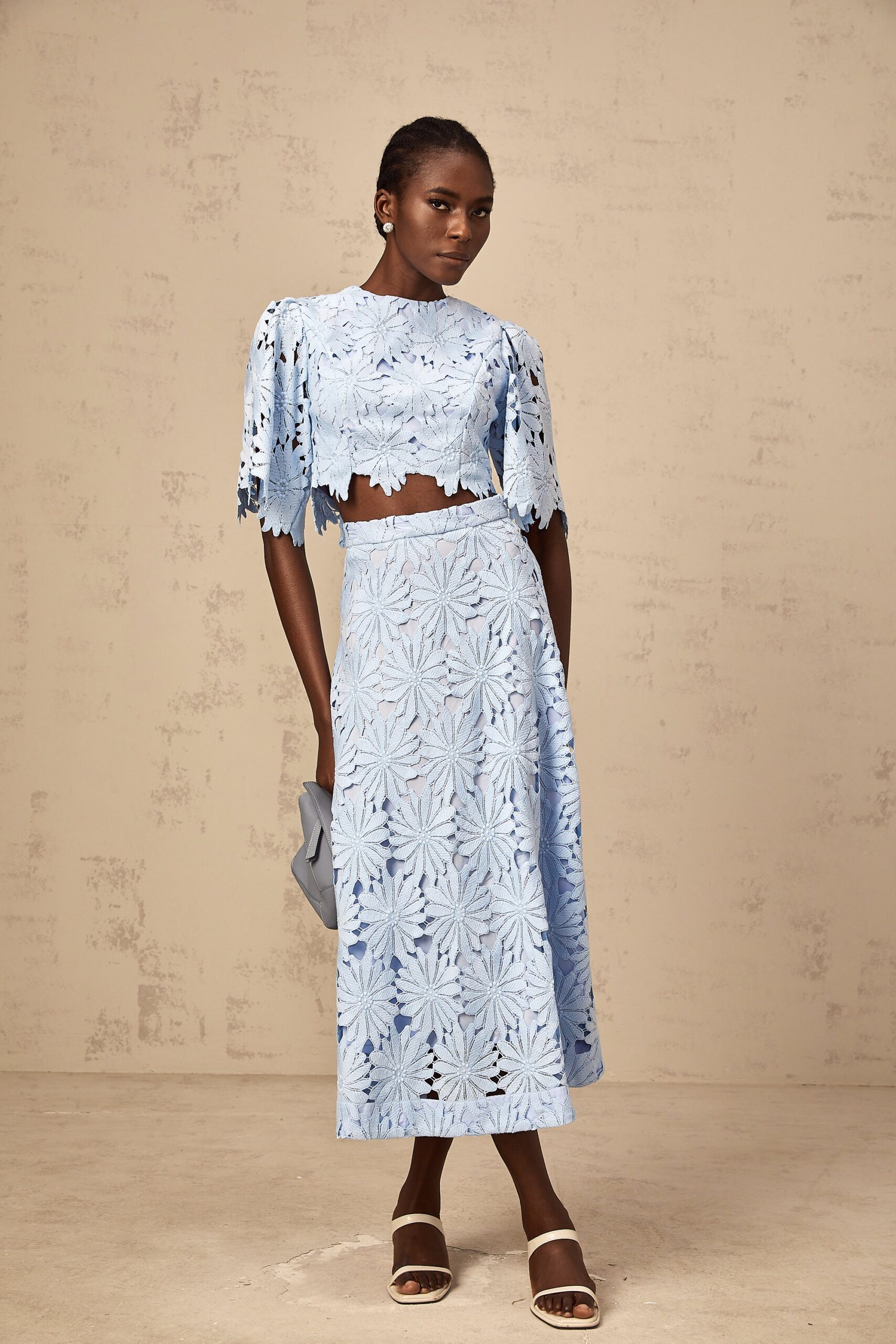 PENNY LACE BLOUSE & MAXI SKIRT SET - BLUE