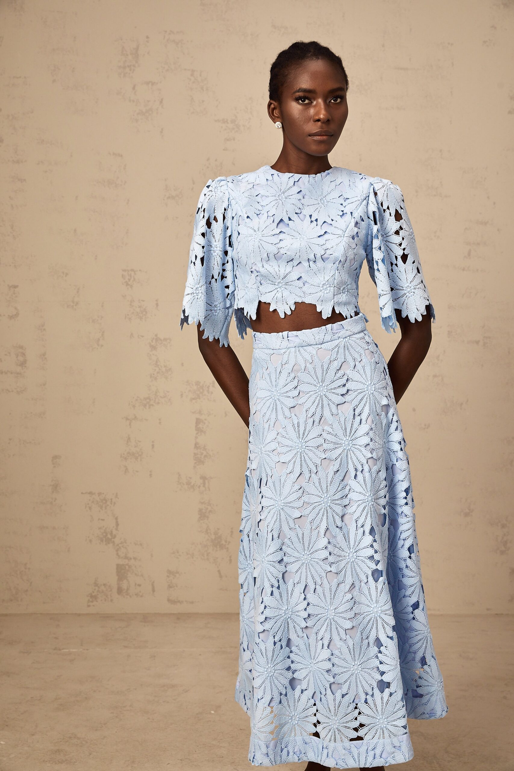 PENNY LACE BLOUSE & MAXI SKIRT SET - BLUE