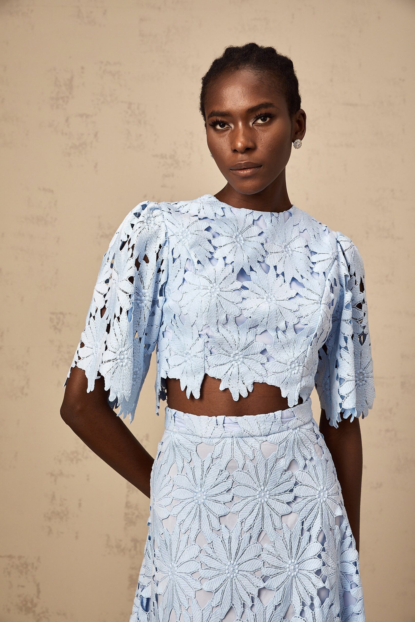 PENNY LACE BLOUSE & MAXI SKIRT SET - BLUE