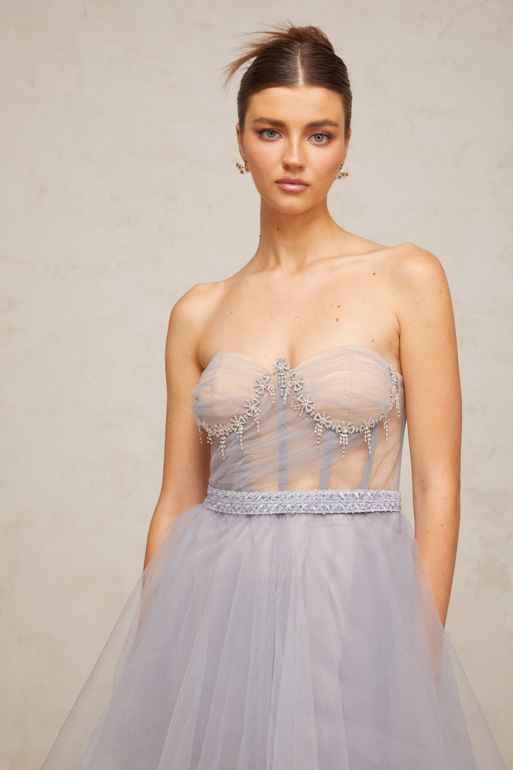 MADELINE GREY PUFF TULLE MINI DRESS FOR WEDDING