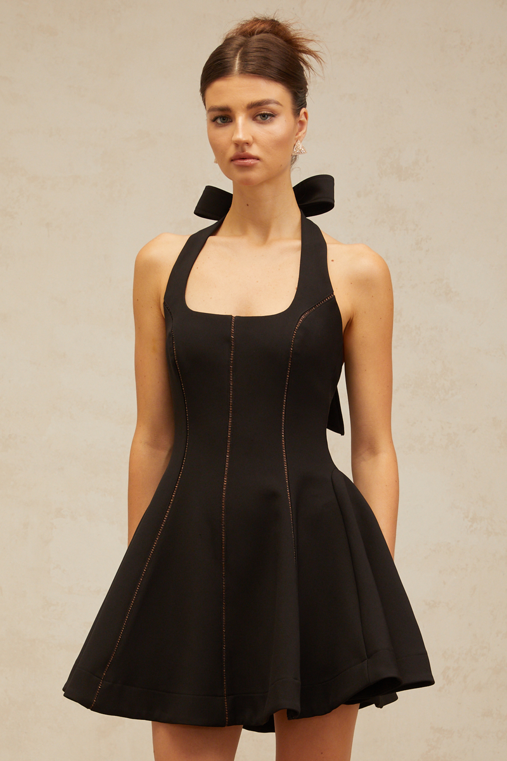 SANDY HALTERNECK BOW MINI DRESS BLACK