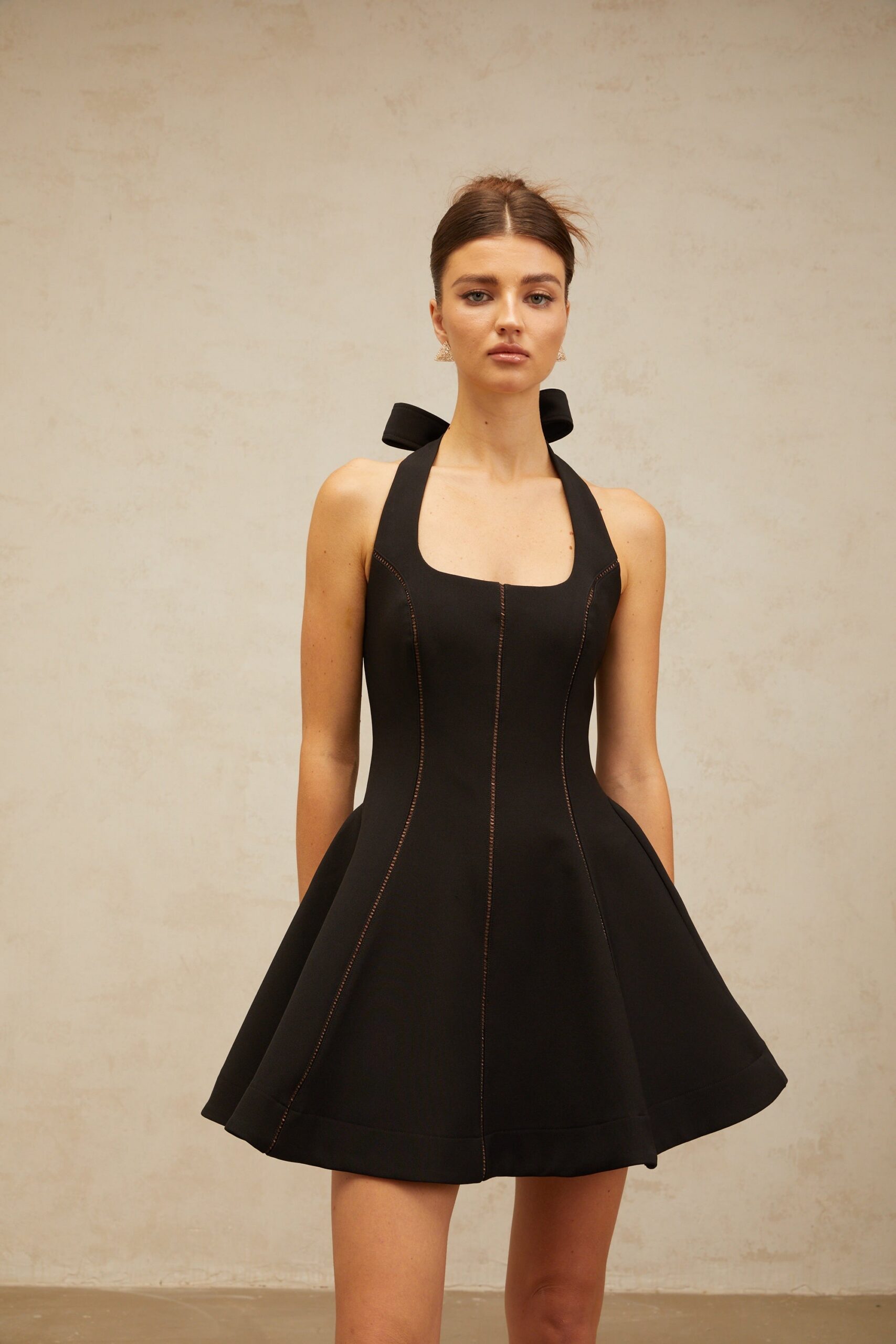 SANDY HALTERNECK BOW MINI DRESS BLACK