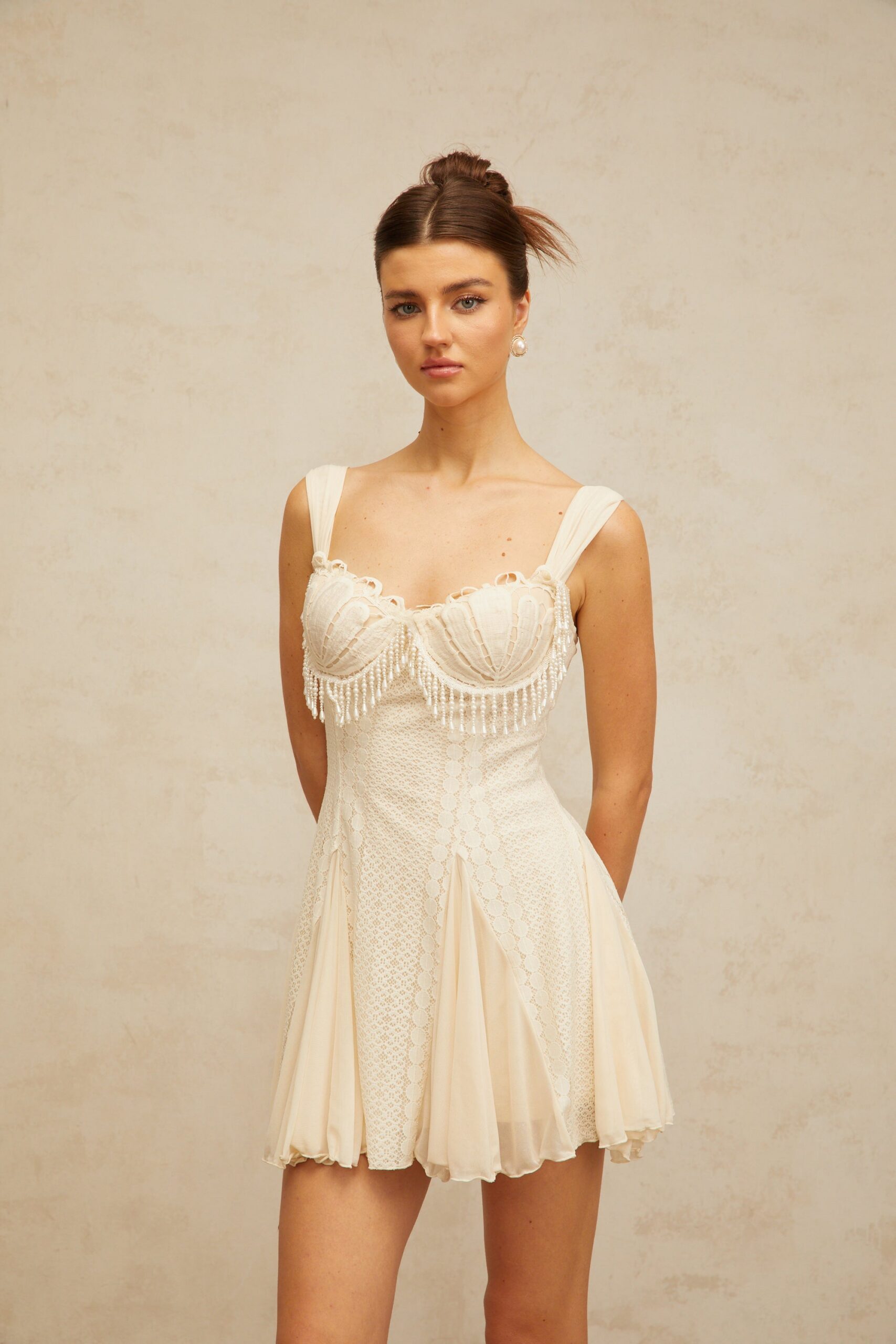 ATALANTA EMBELLISHED FLARED MINI DRESS CREAM WHITE