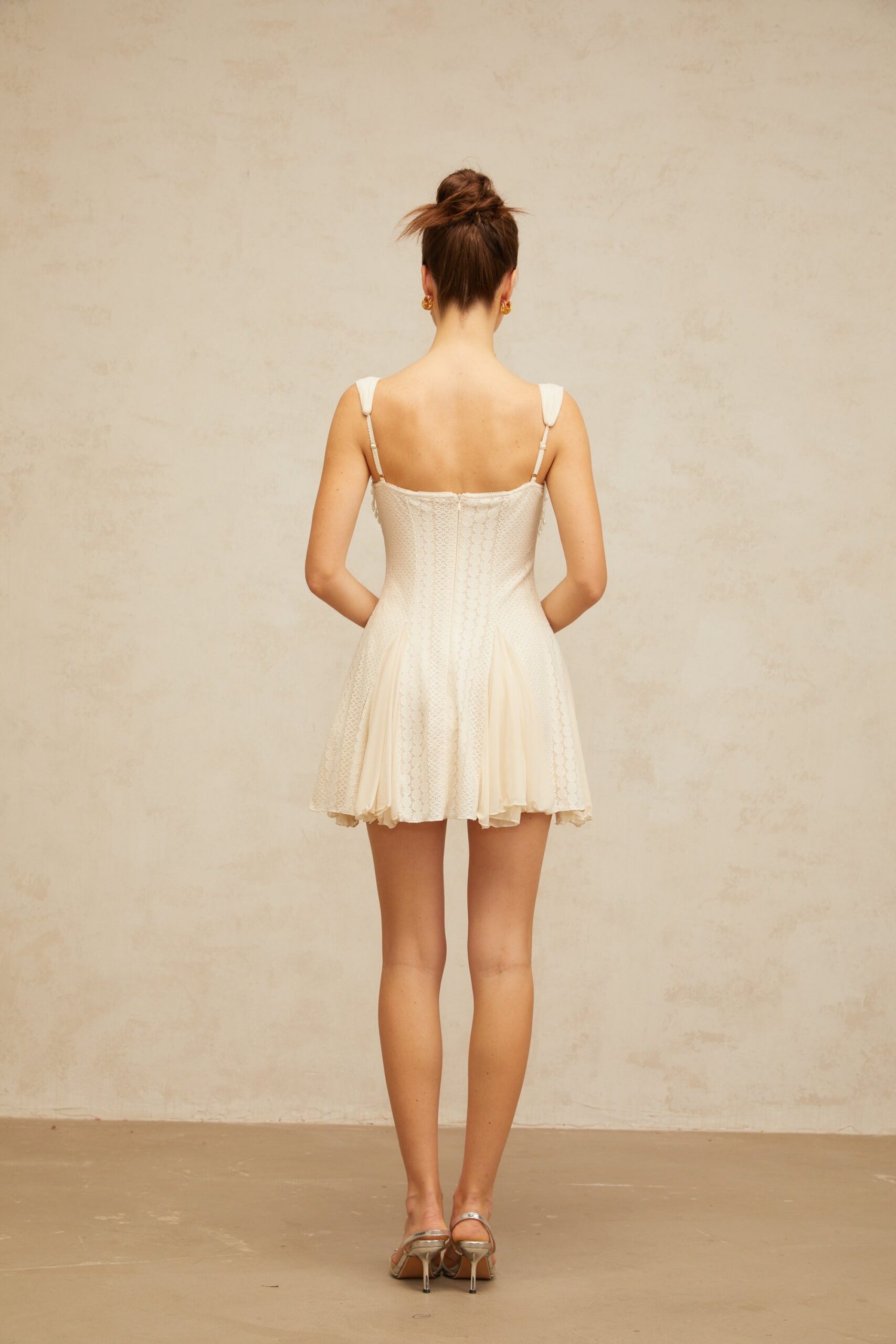 ATALANTA EMBELLISHED FLARED MINI DRESS CREAM WHITE