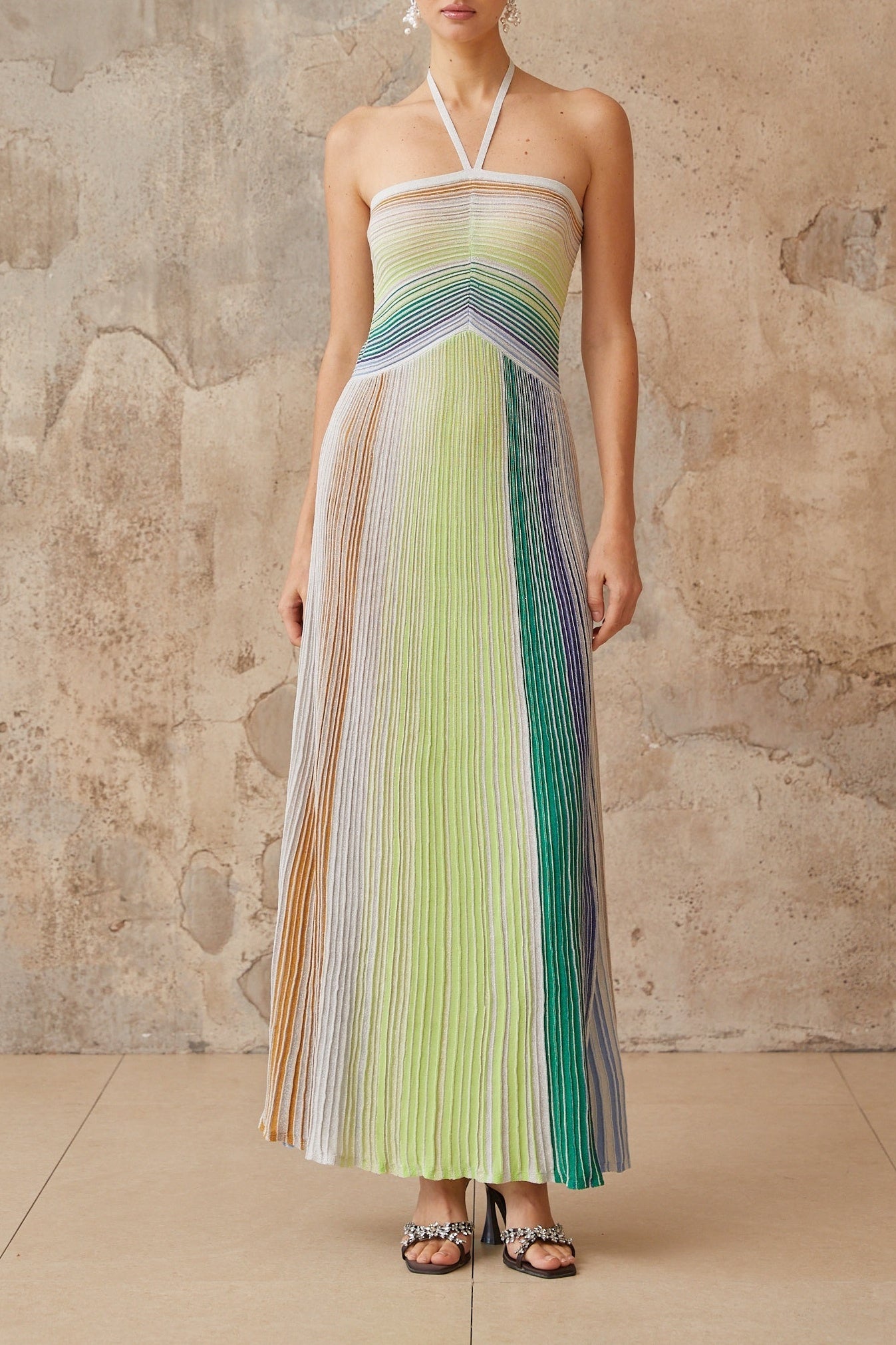 SERELITH METALLIC BACKLESS MAXI DRESS
