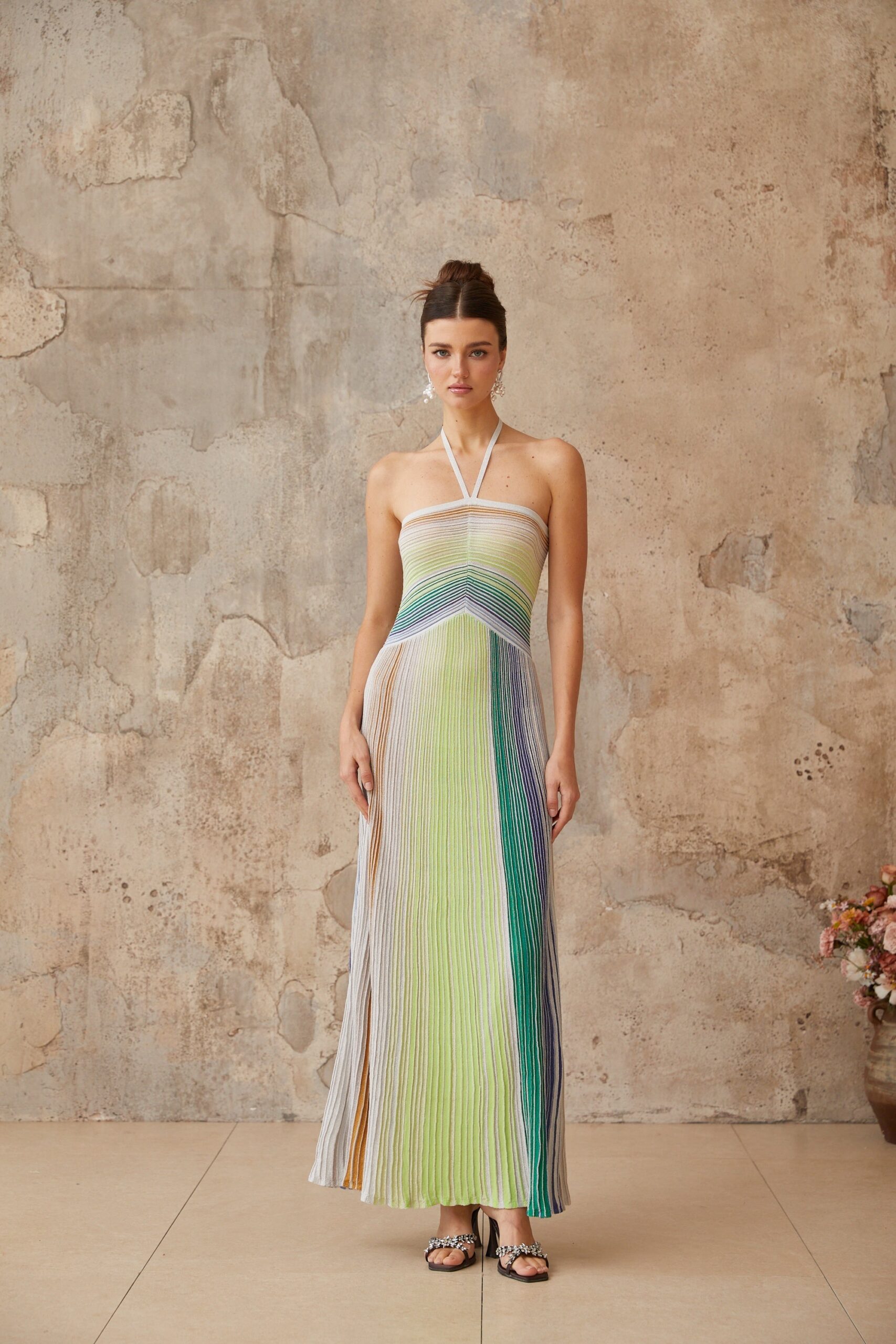 SERELITH METALLIC BACKLESS MAXI DRESS
