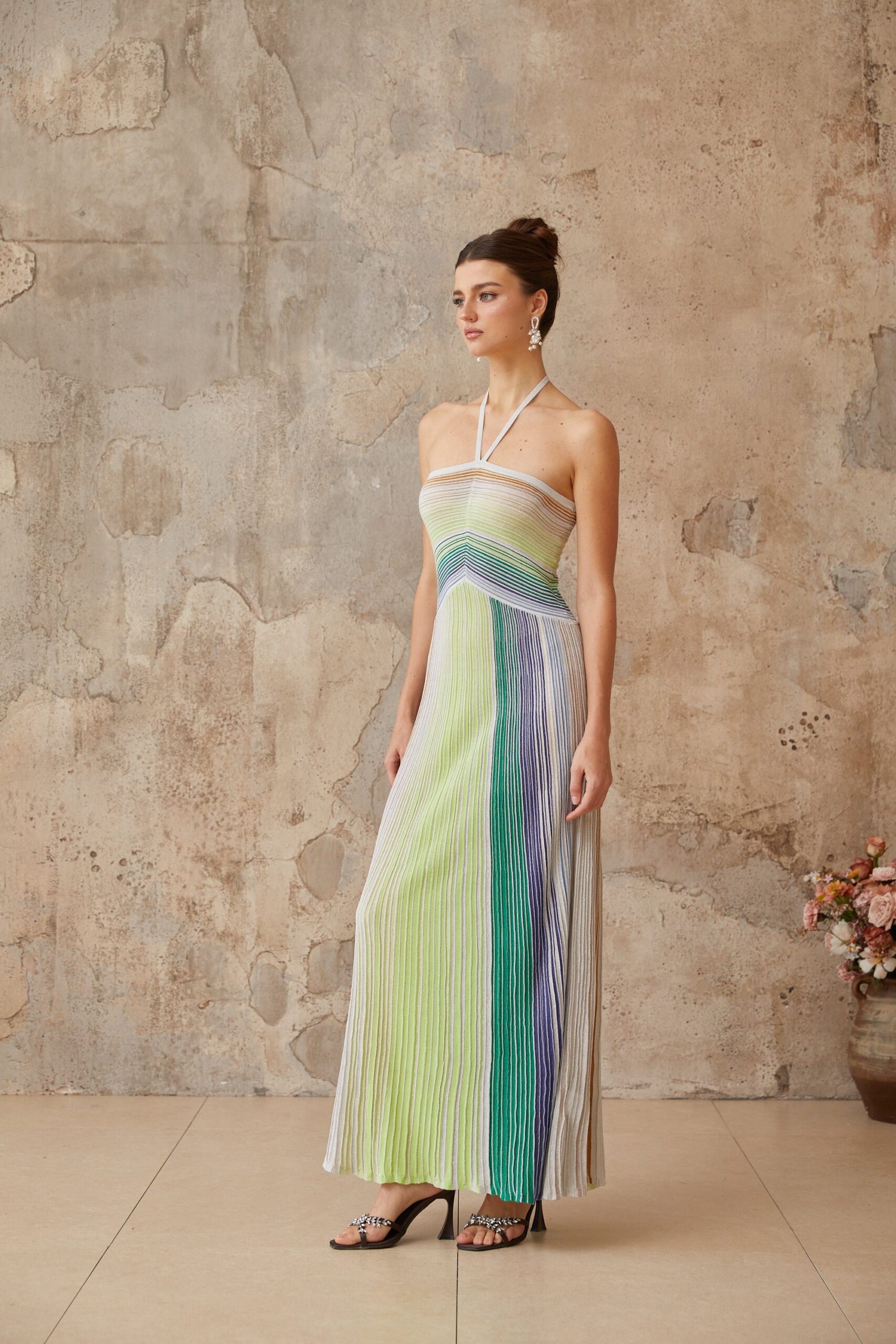 SERELITH METALLIC BACKLESS MAXI DRESS