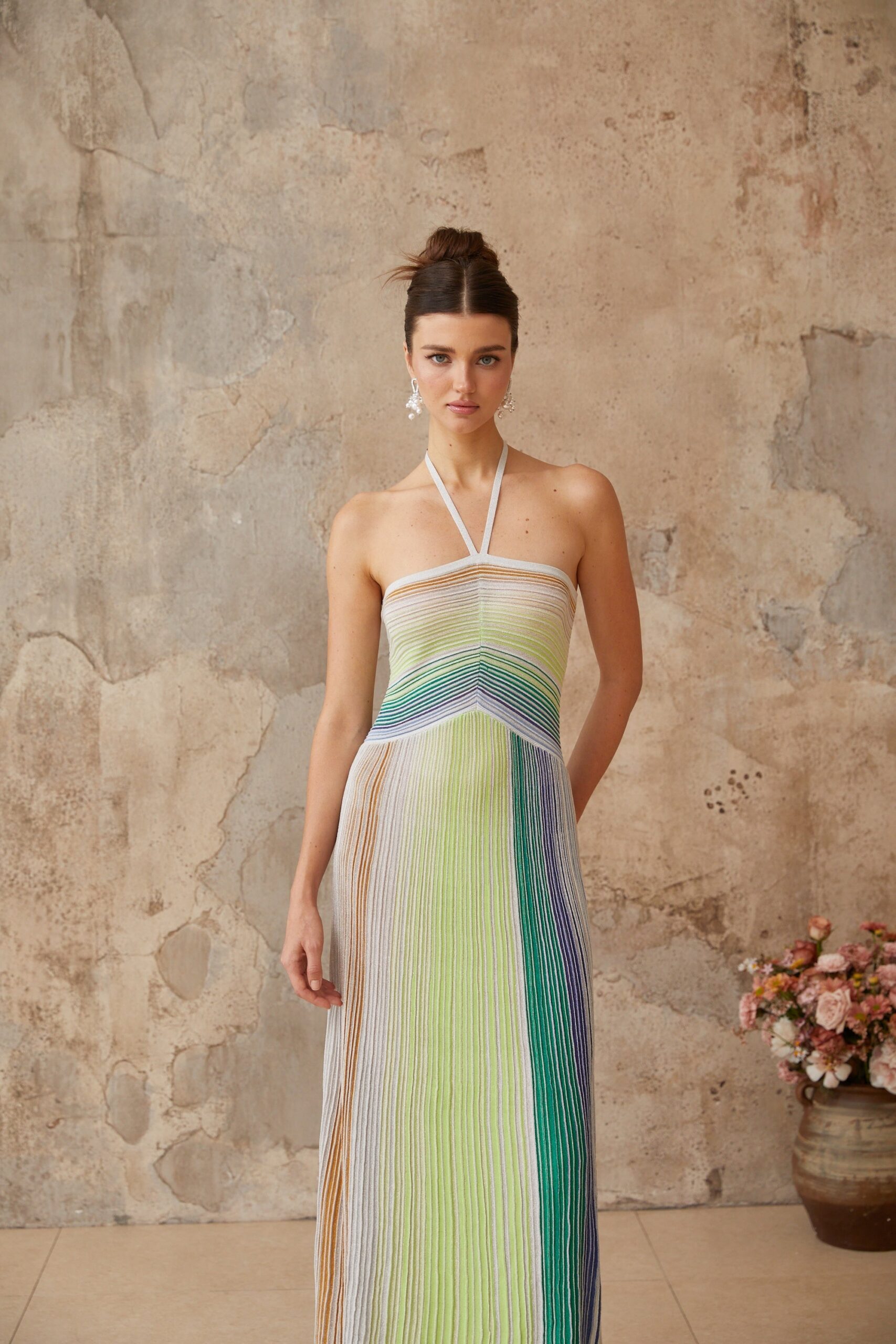 SERELITH METALLIC BACKLESS MAXI DRESS