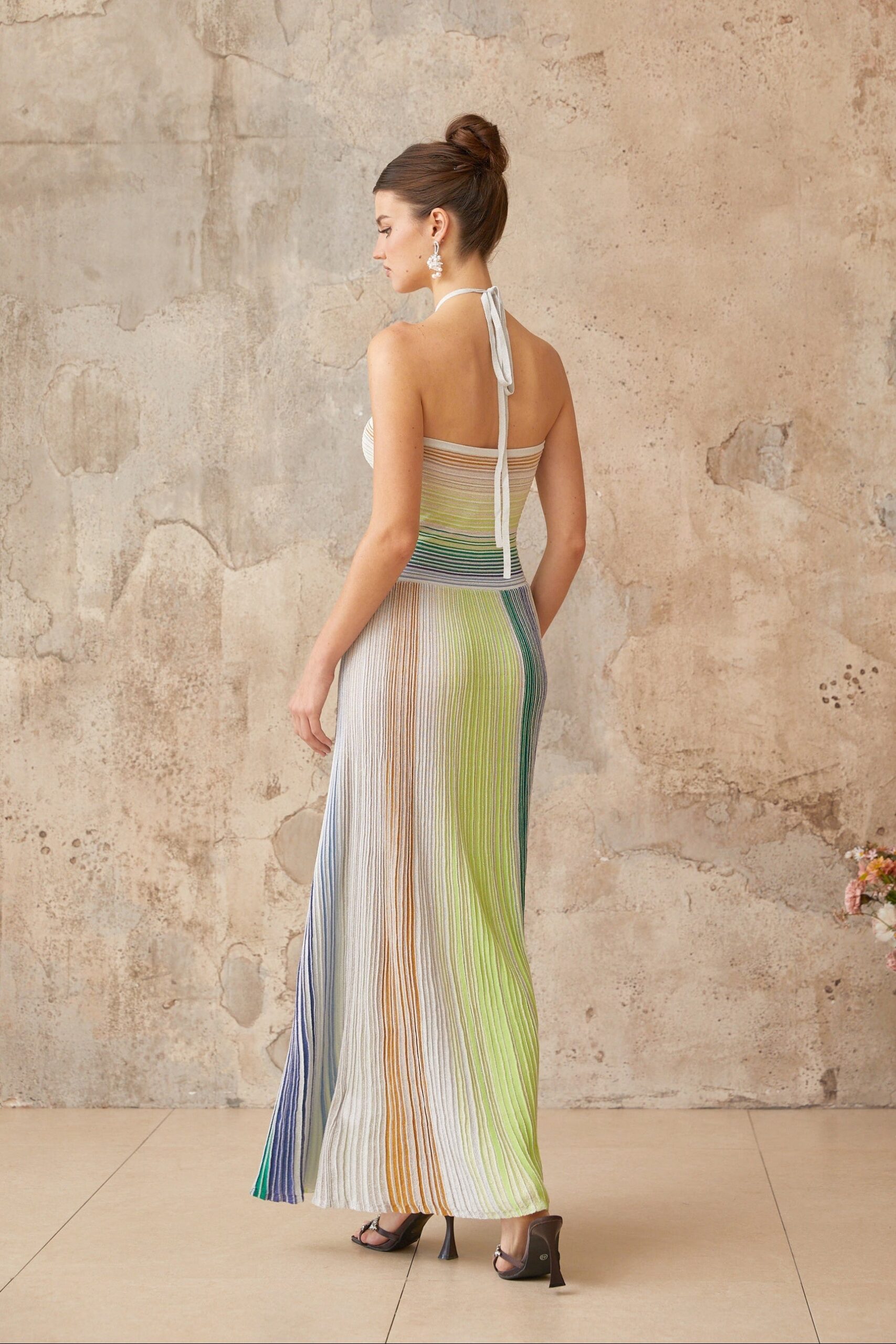 SERELITH METALLIC BACKLESS MAXI DRESS