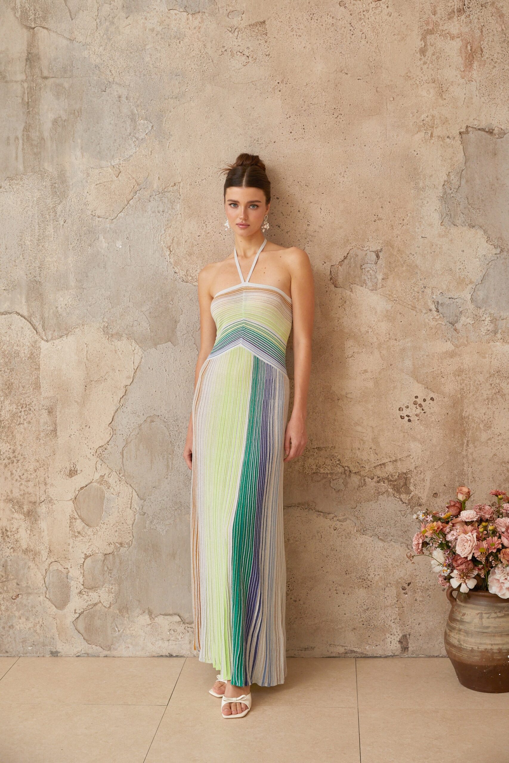 SERELITH METALLIC BACKLESS MAXI DRESS