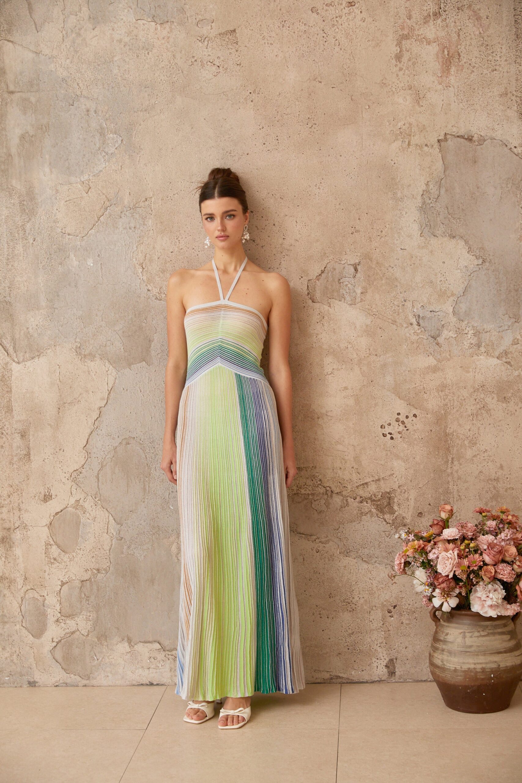 SERELITH METALLIC BACKLESS MAXI DRESS