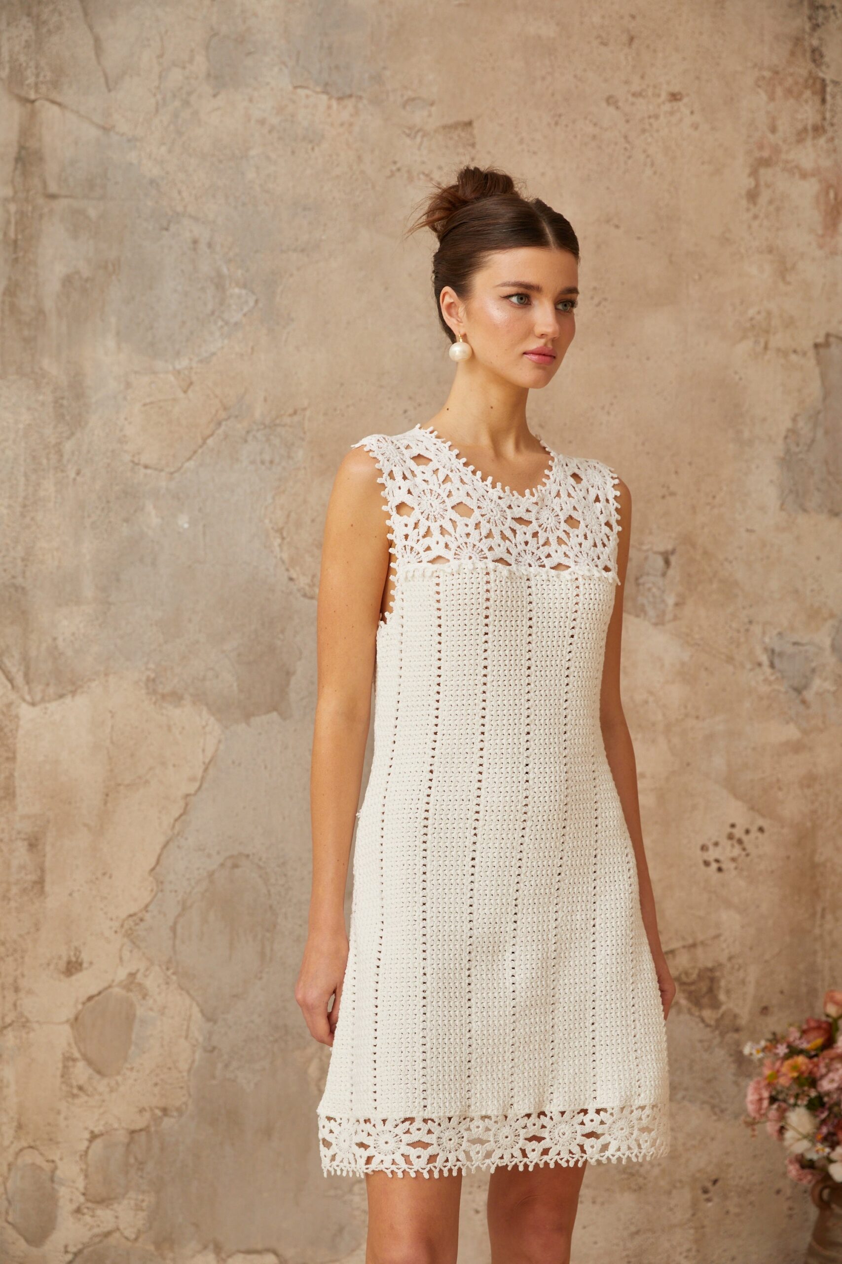 FLORAL CROCHET WHITE MINI DRESS, BOHO BEACH PARTY