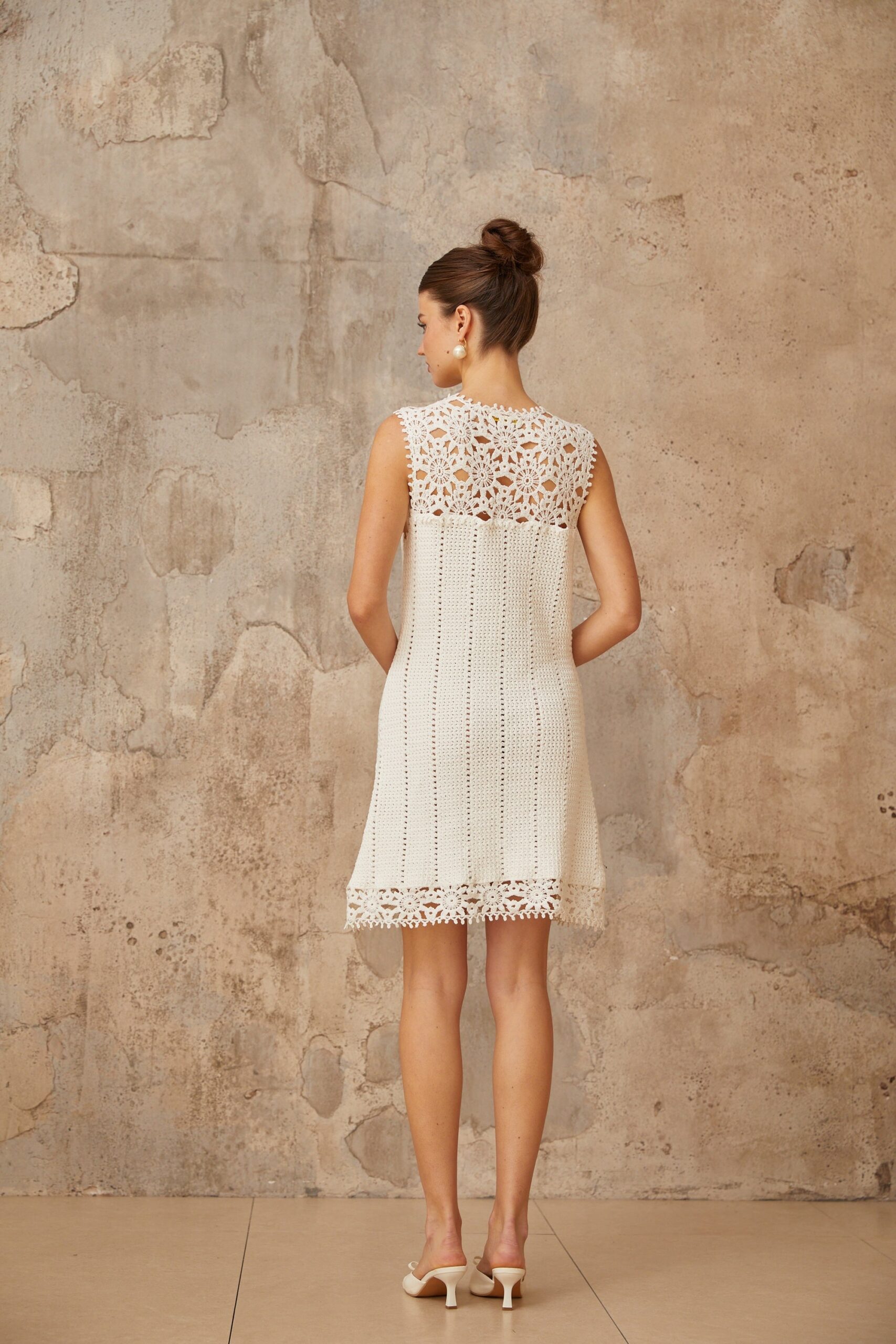 FLORAL CROCHET WHITE MINI DRESS, BOHO BEACH PARTY