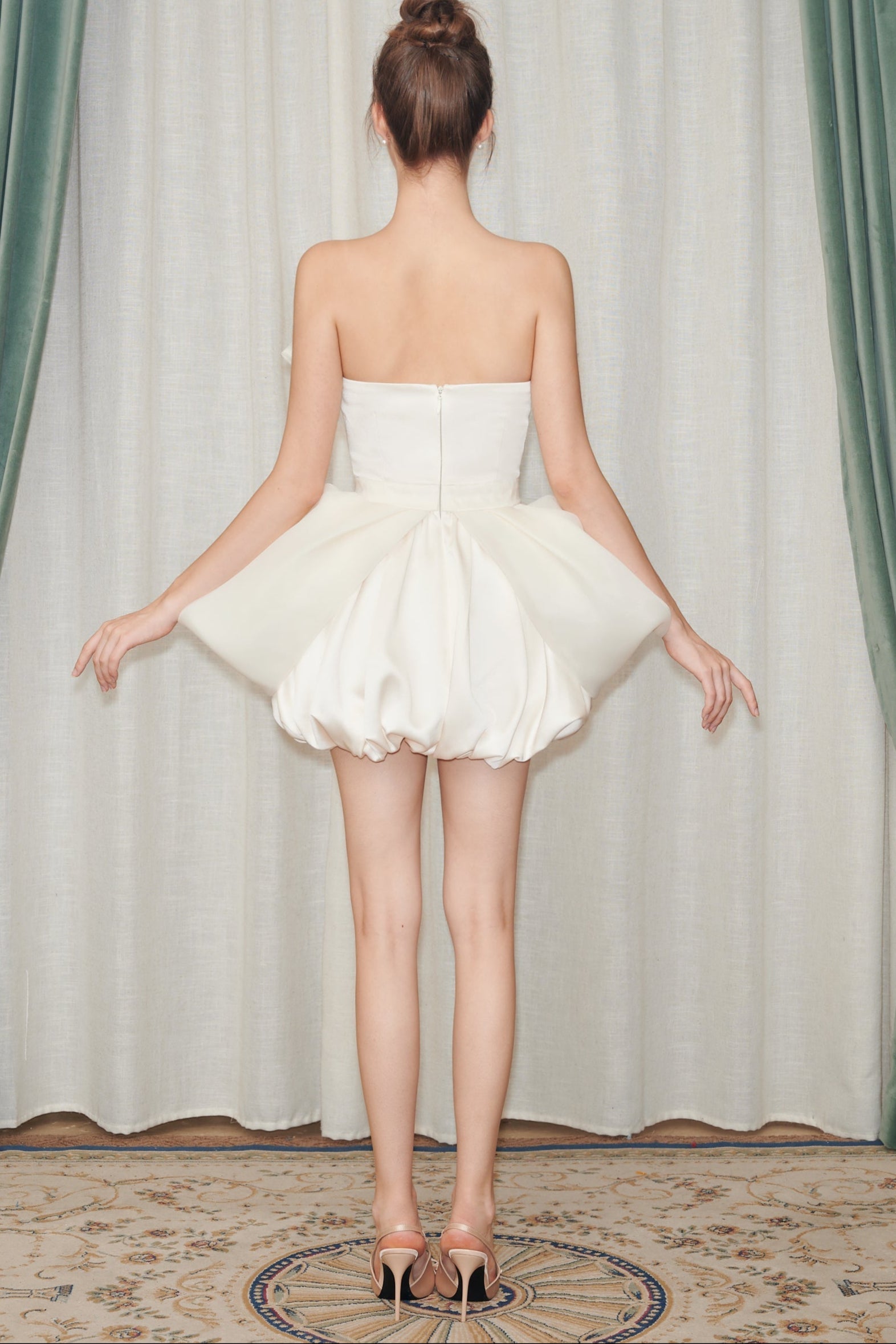 FLOWER BUD MINI DRESS WHITE - WEDDING GUEST