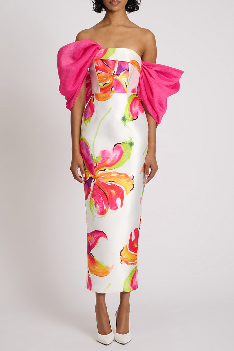 SYLVIA WHITE FLORAL STRAPLESS MAXI DRESS FOR WEDDING