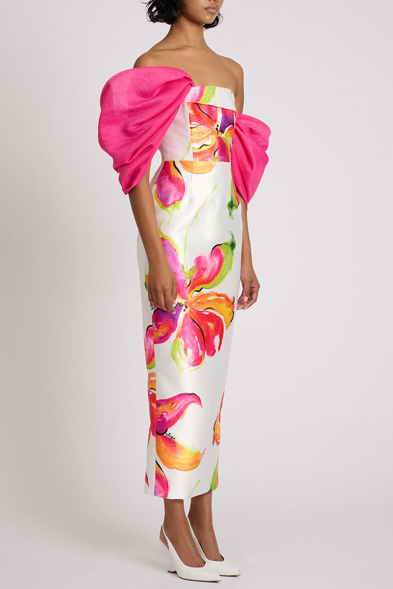 SYLVIA WHITE FLORAL STRAPLESS MAXI DRESS FOR WEDDING