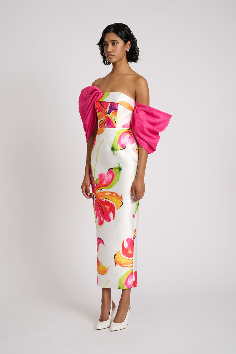 SYLVIA WHITE FLORAL STRAPLESS MAXI DRESS FOR WEDDING
