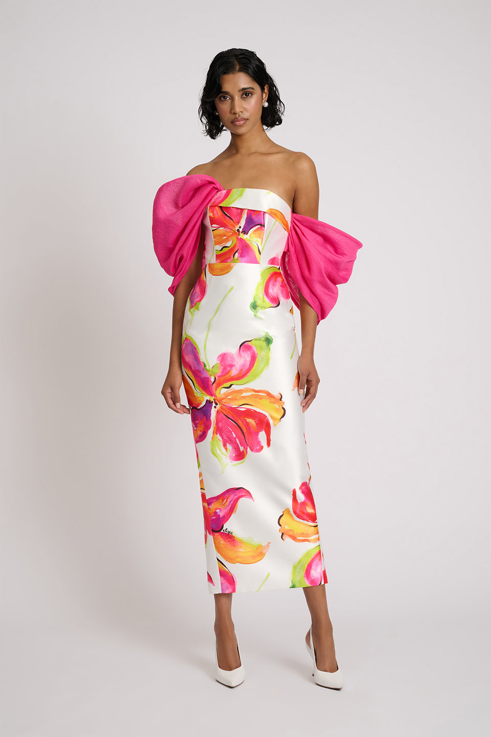 SYLVIA WHITE FLORAL STRAPLESS MAXI DRESS FOR WEDDING