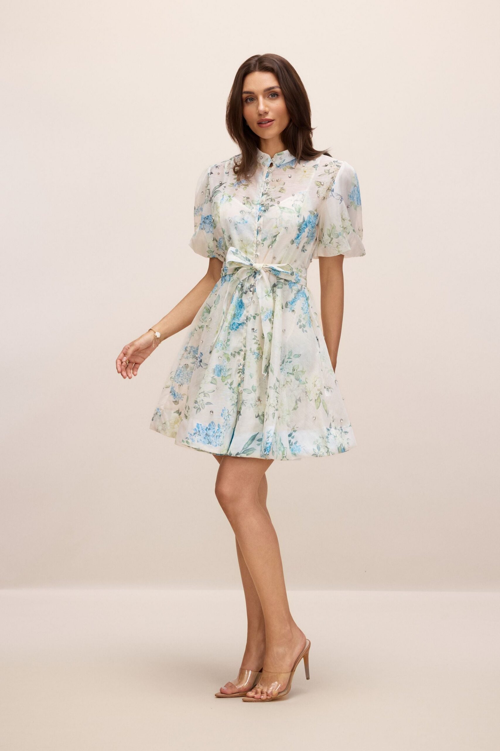 KIMBERLEY FLORAL PUFF SLEEVE WHITE MINI DRESS