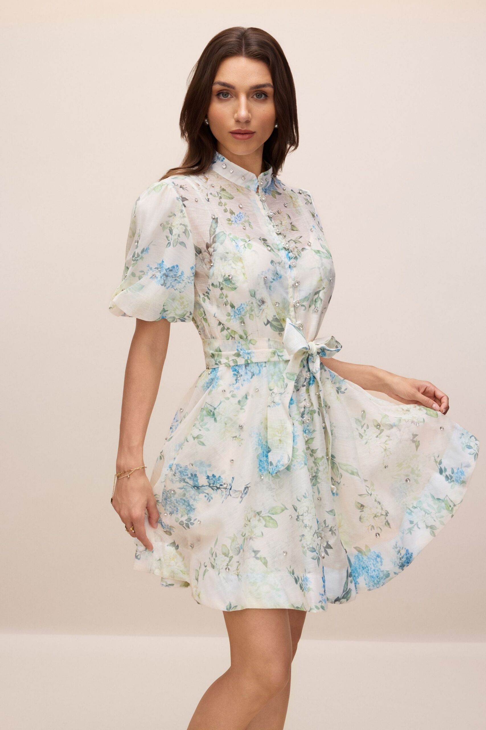 KIMBERLEY FLORAL PUFF SLEEVE WHITE MINI DRESS