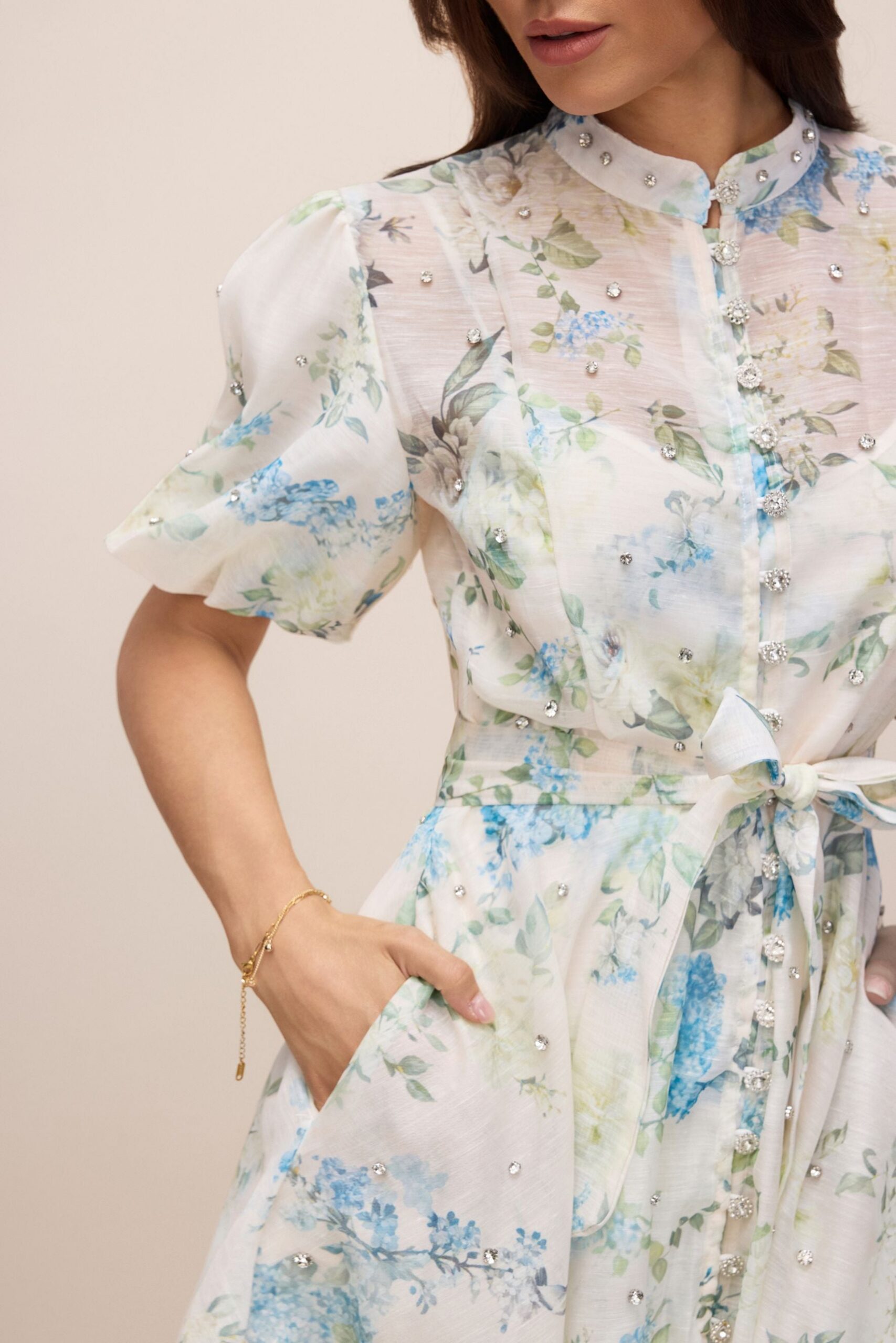 KIMBERLEY FLORAL PUFF SLEEVE WHITE MINI DRESS